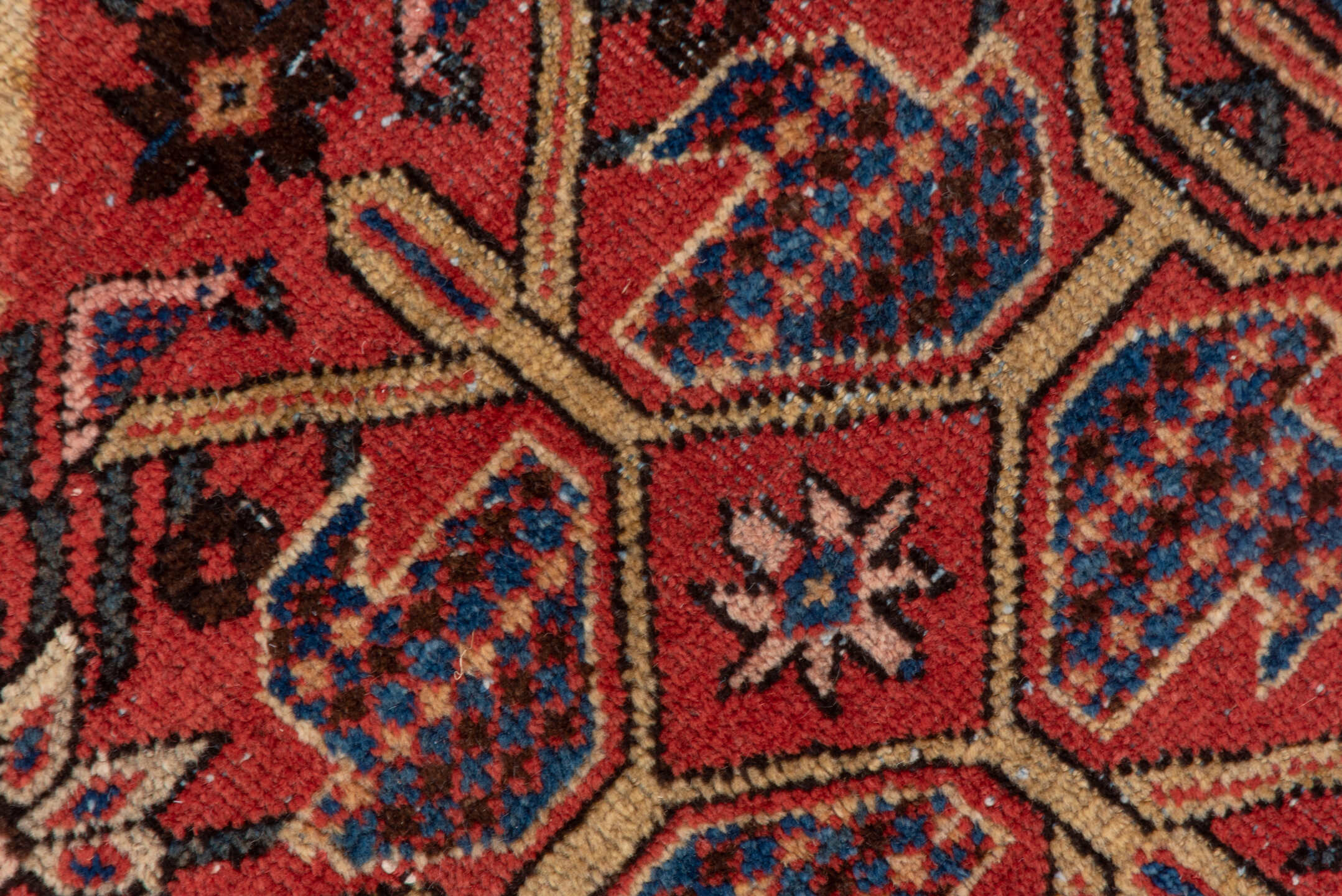 11' x 19' one-of-a-kind handmade vintage Mahal oversize rug. Color palette: red, navy, ivory, slate, rose, camel, charcoal