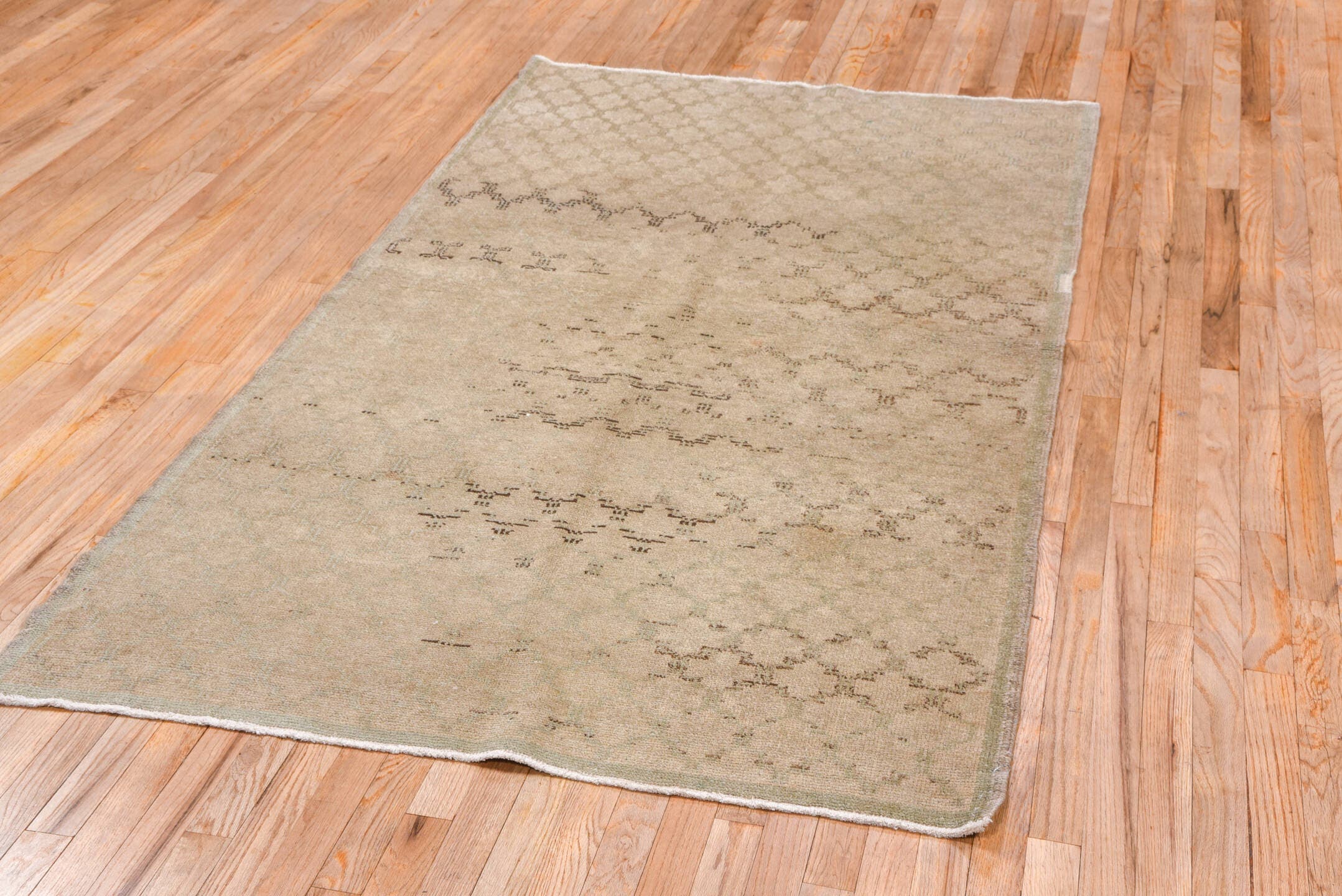 4' x 7' one-of-a-kind handmade vintage Oushak rug. Color palette: beige, ivory, taupe, camel, charcoal, gray, black