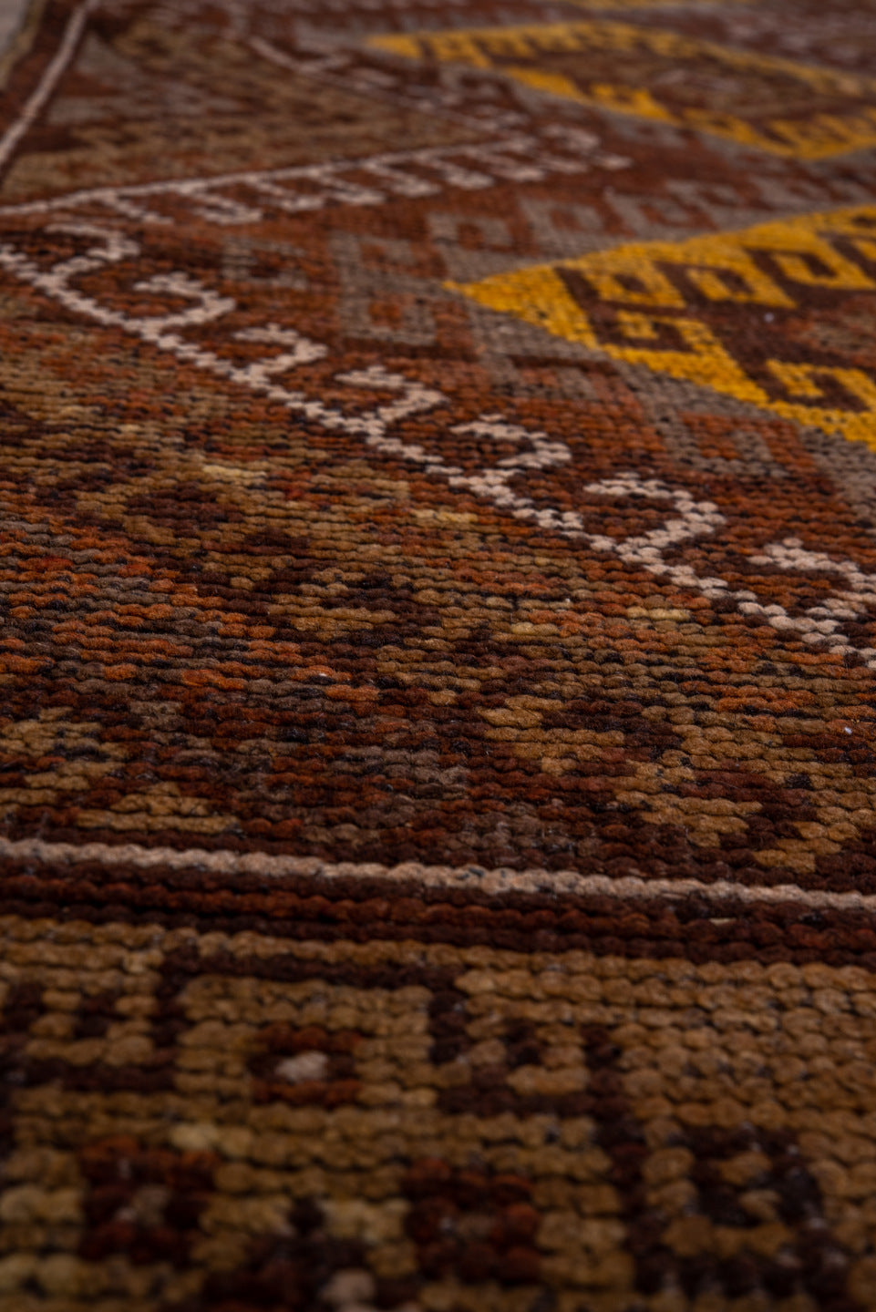 2' x 8' one-of-a-kind handmade vintage Oushak runner rug. Color palette: brown, rust, gold, taupe, camel, ivory, ochre