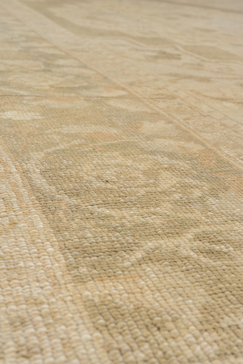 6' x 10' one-of-a-kind handmade vintage Oushak large size rug. Color palette: ivory, beige, taupe, sand, greige, gray