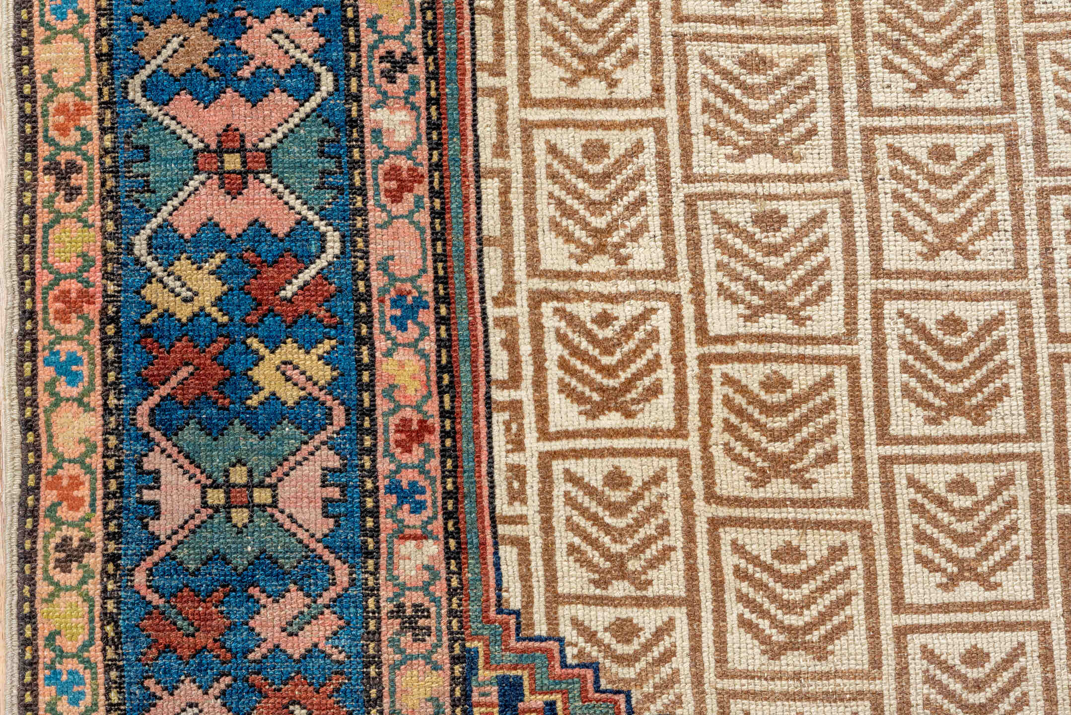 4' x 6' one-of-a-kind handmade antique Cam Hamadan small size rug. Color palette: ivory, indigo, sky_blue, soft_pink, rust
