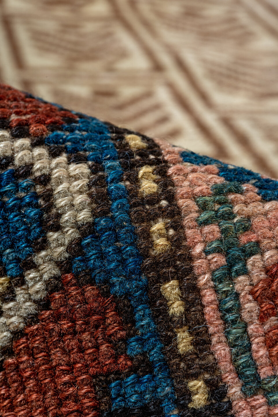 4' x 6' one-of-a-kind handmade vintage Cam Hamadan small size rug. Color palette: black, blue, brown, gray, off-white