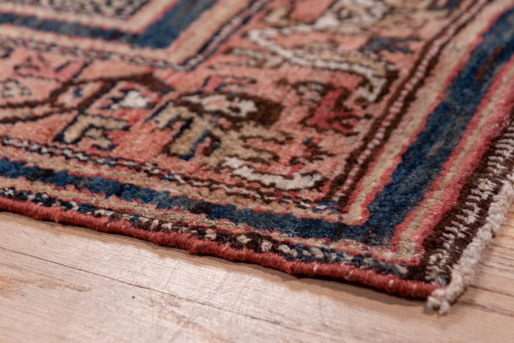 6' x 11' one-of-a-kind handmade antique Malayer large size rug. Color palette: ivory, rose, navy, rust, slate, taupe, camel