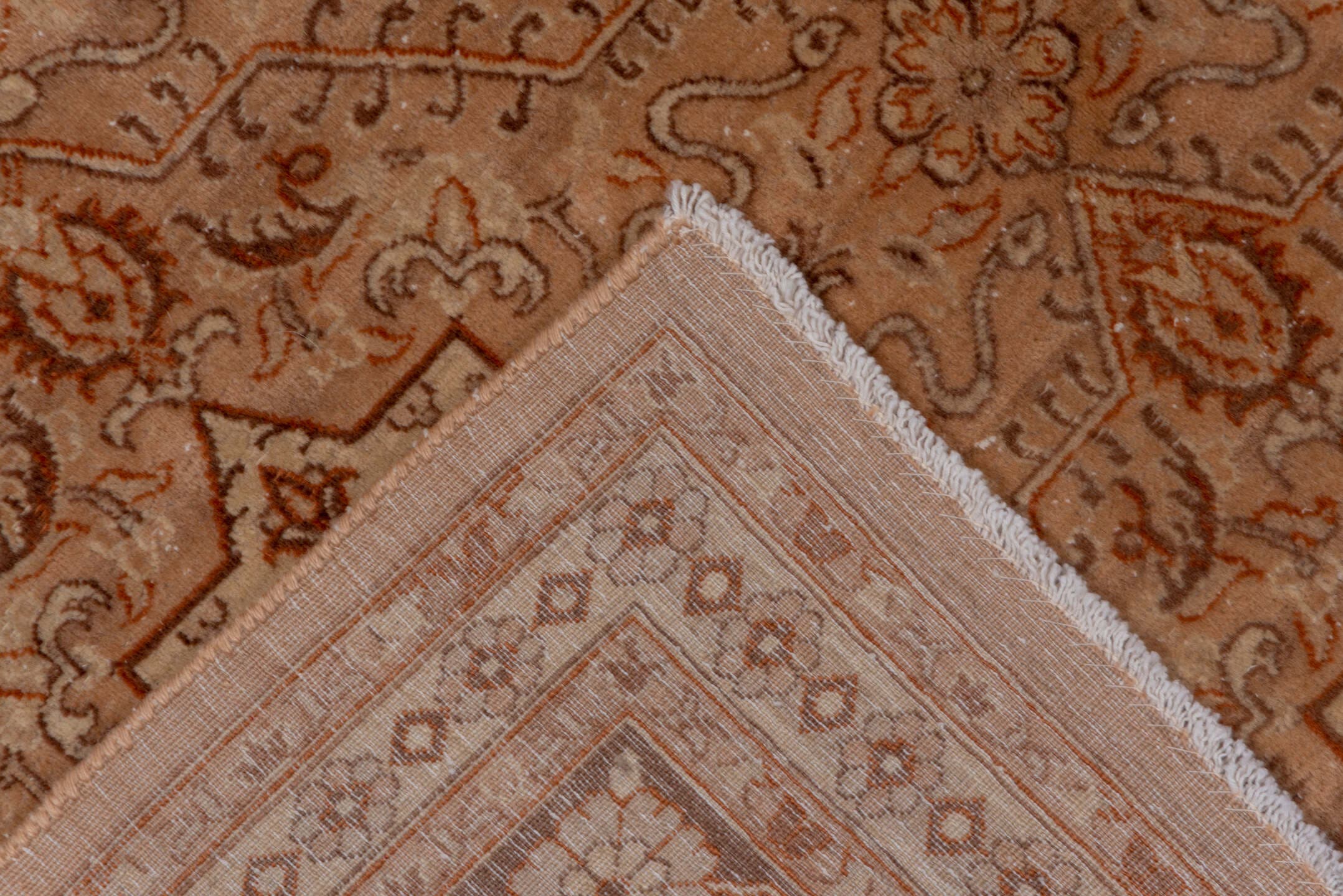 8' x 9' one-of-a-kind handmade vintage Agra rug. Color palette: terra cotta, camel, ivory, rust, taupe, brown, terracotta