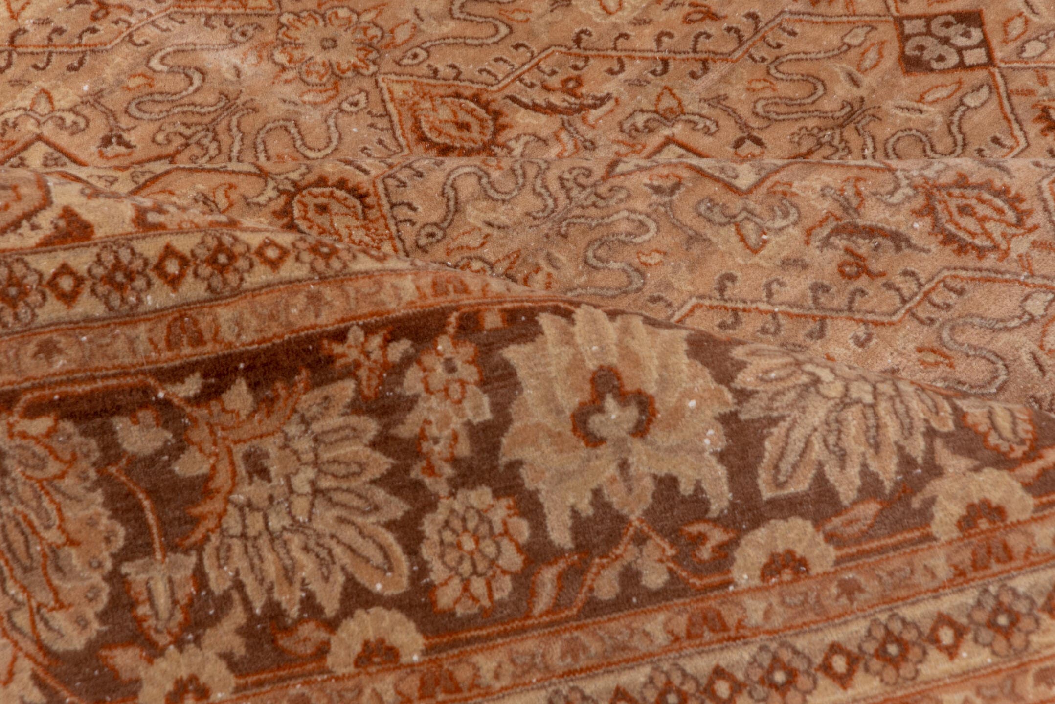 8' x 9' one-of-a-kind handmade vintage Agra rug. Color palette: terra cotta, camel, ivory, rust, taupe, brown, terracotta