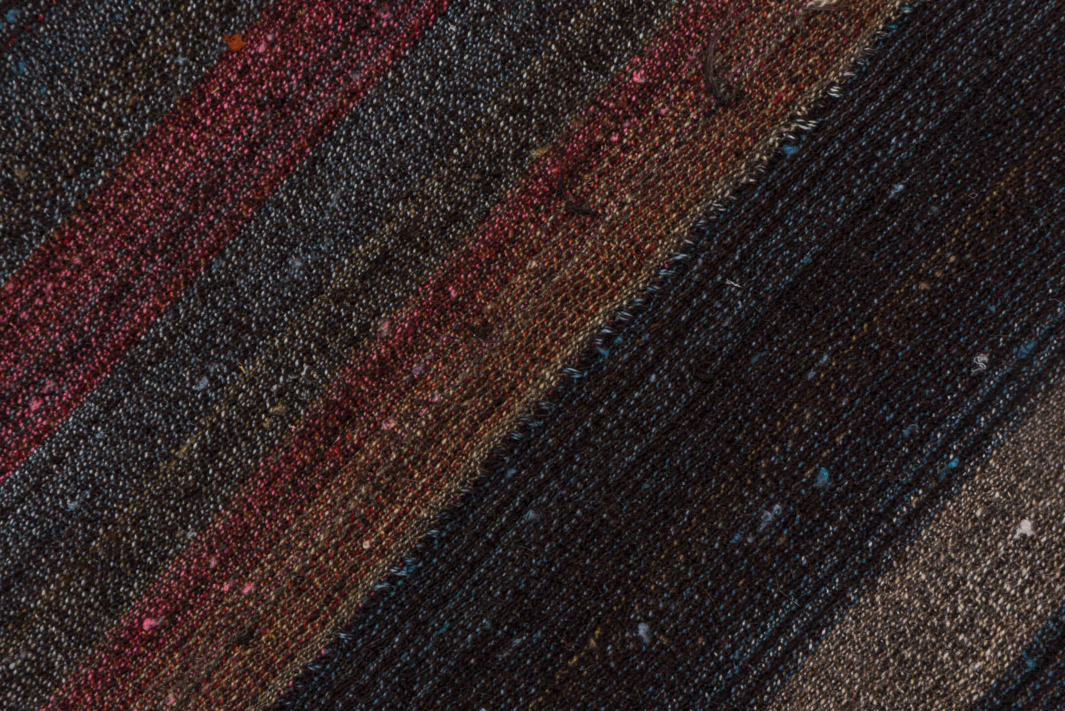 9' x 10' one-of-a-kind handmade vintage Kilim large size rug. Color palette: charcoal, taupe, brown, rust, slate, gray