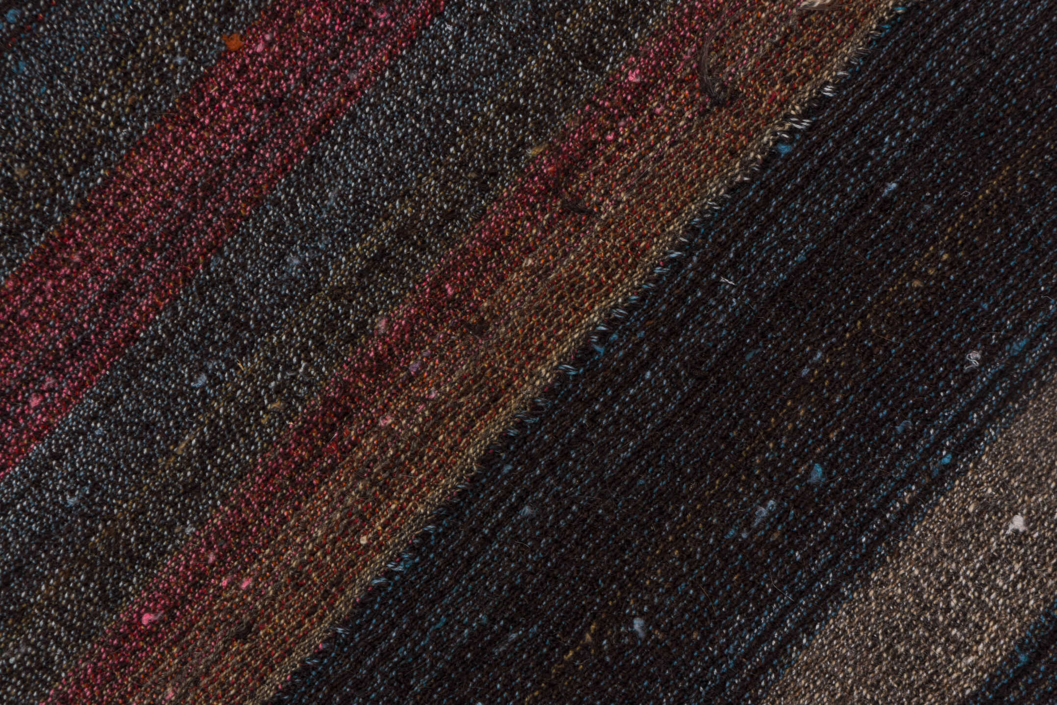 9' x 10' one-of-a-kind handmade vintage Kilim large size rug. Color palette: charcoal, taupe, brown, rust, slate, gray