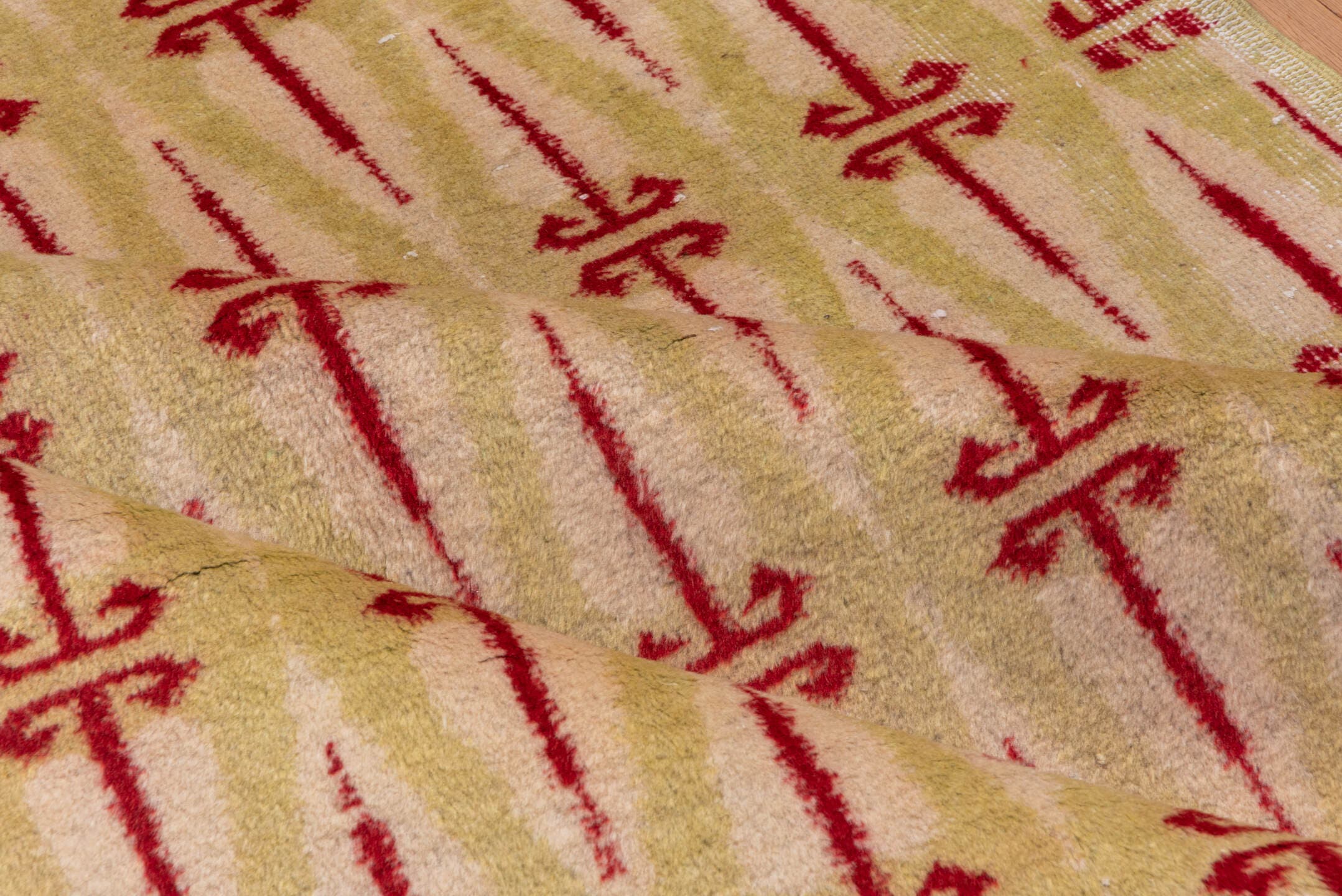4' x 8' one-of-a-kind handmade vintage Zeki Muran rug. Color palette: ivory, crimson, cream, red
