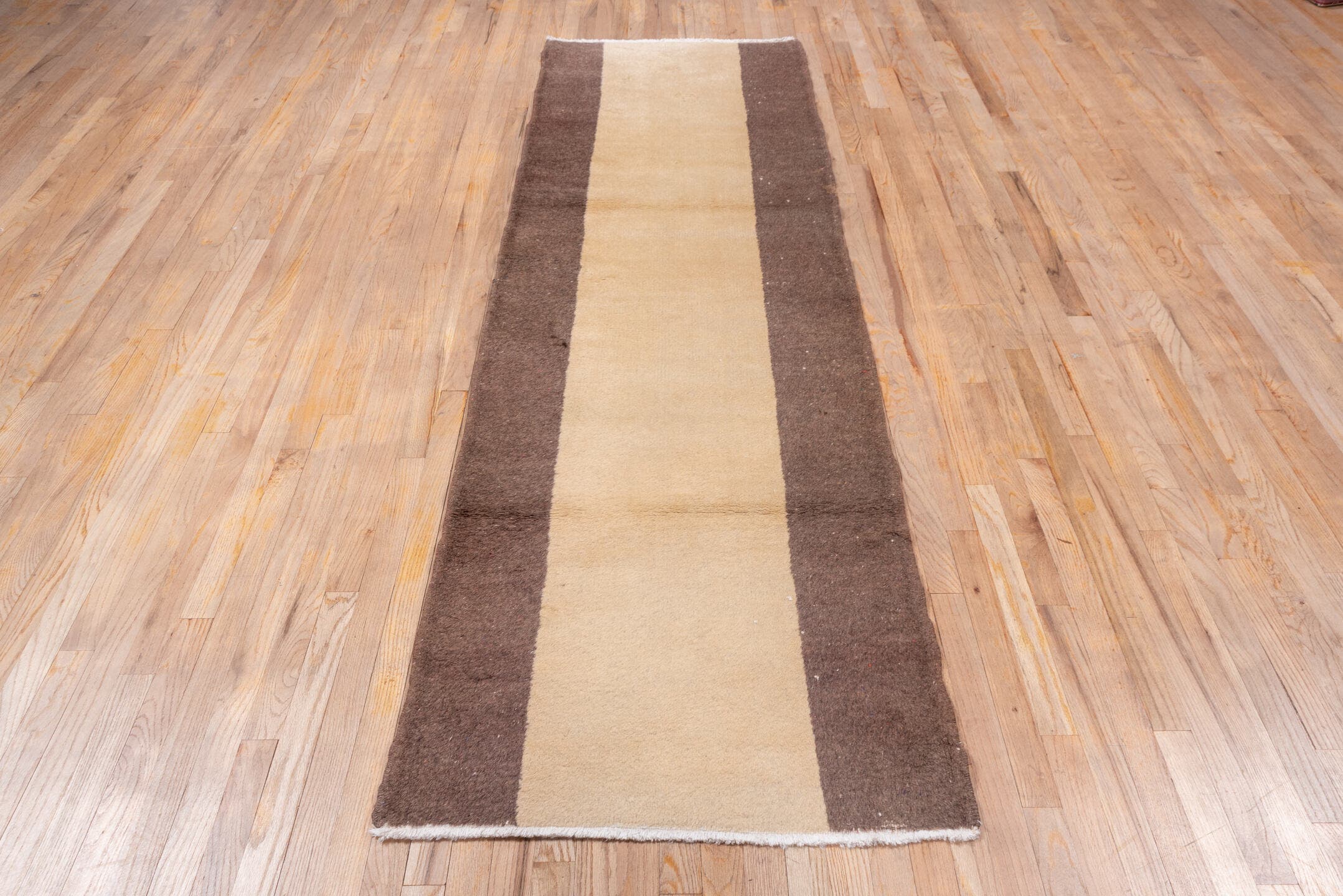 2' x 9' one-of-a-kind handmade vintage Oushak runner rug. Color palette: ivory, brown, taupe, beige, gray