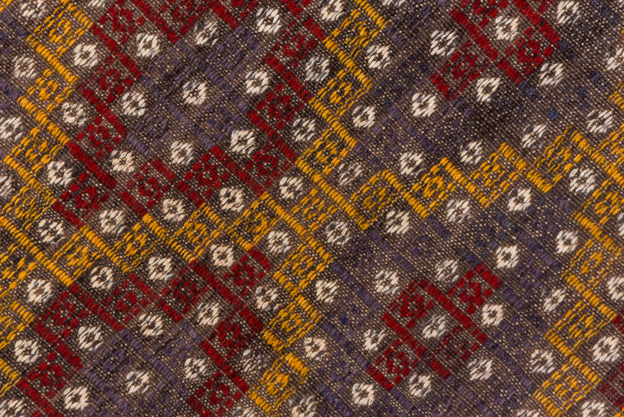 6' x 7' one-of-a-kind handmade vintage Jijim rug. Color palette: brown, gray, light gray, off-white, orange, pink, red, snow