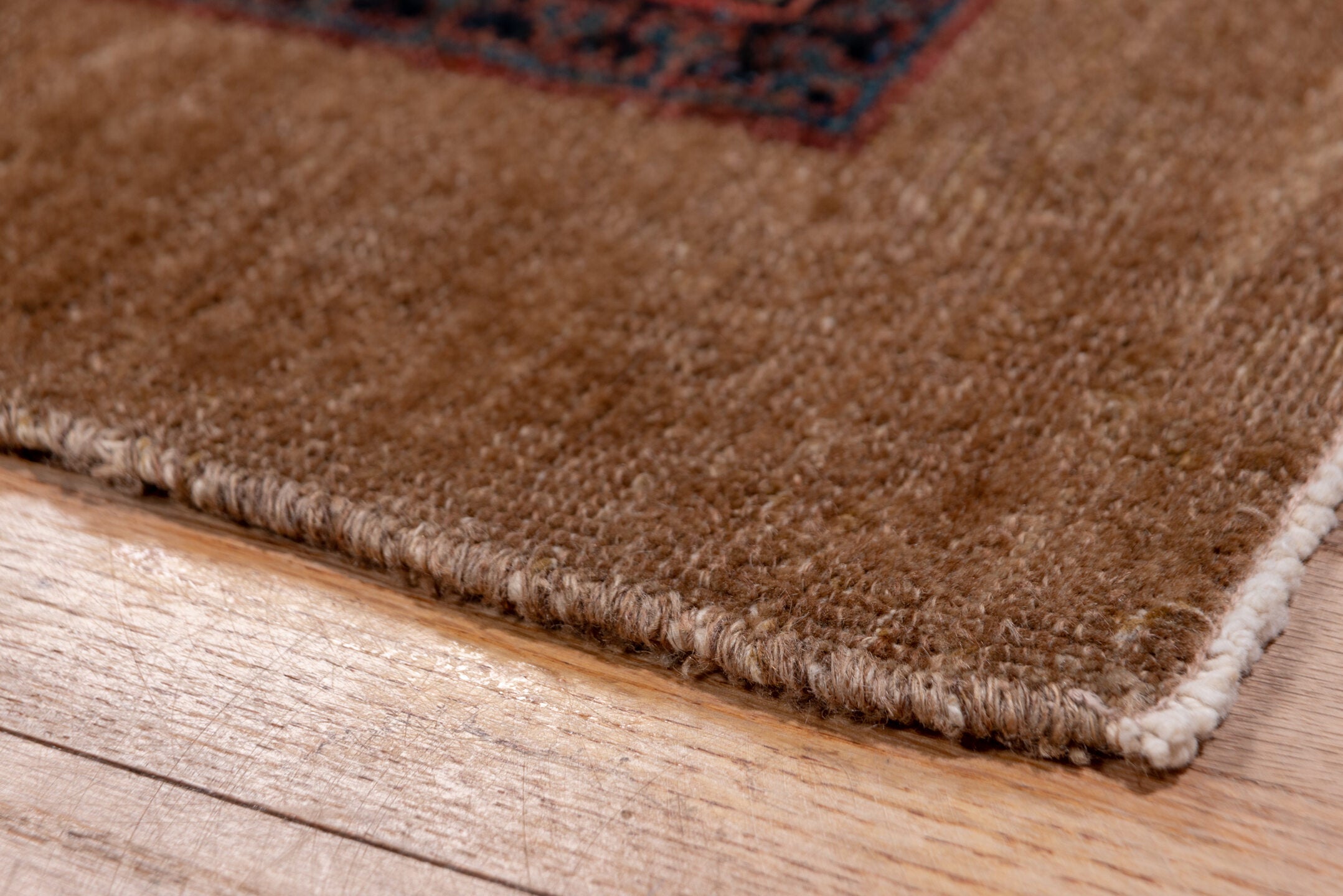 3' x 20' one-of-a-kind handmade antique Cam Hamadan runner rug. Color palette: camel, ivory, indigo, rust, navy, rose, brown