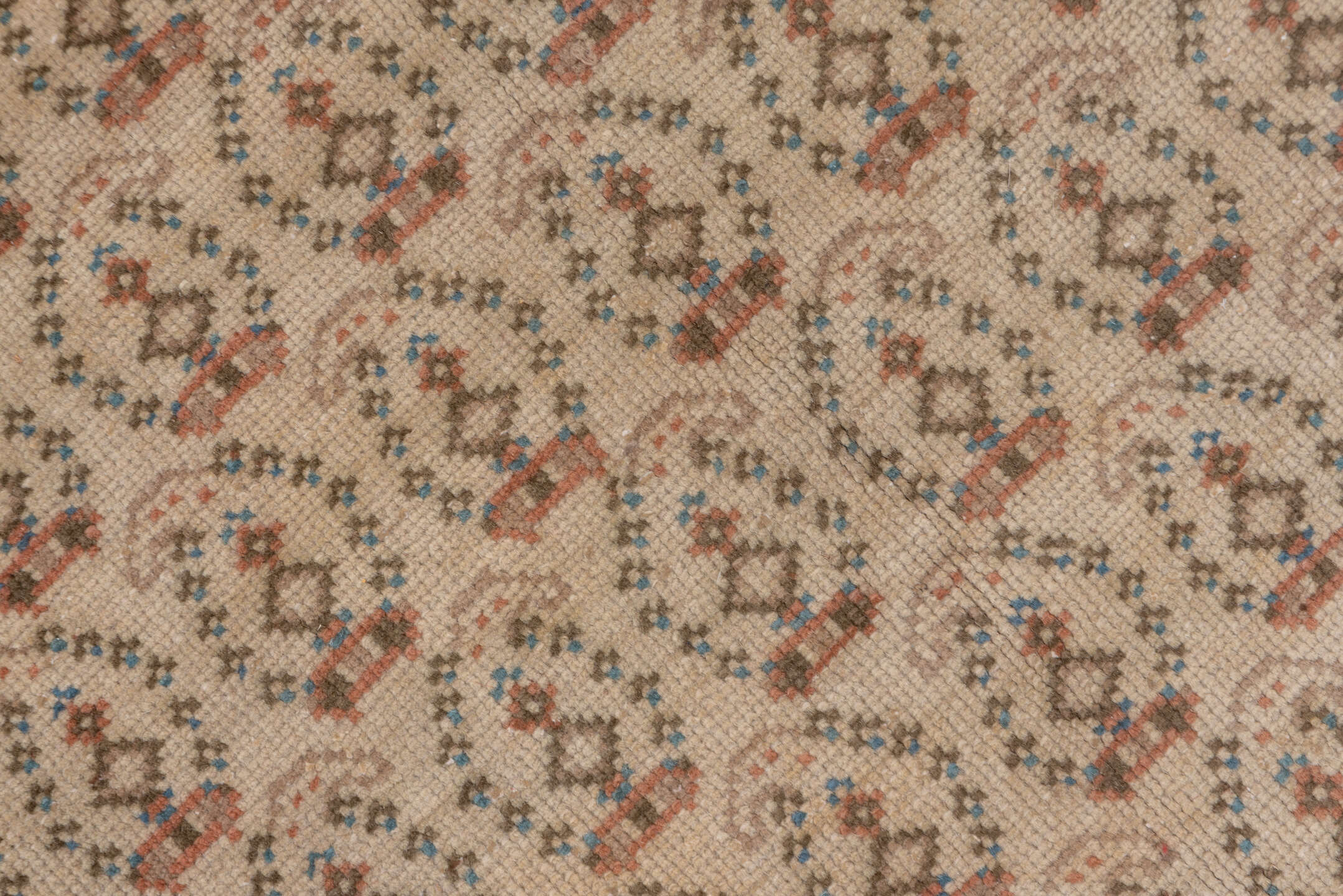 6' x 9' one-of-a-kind handmade vintage Oushak medium size rug. Color palette: dusty rose, ivory, taupe, brown, charcoal