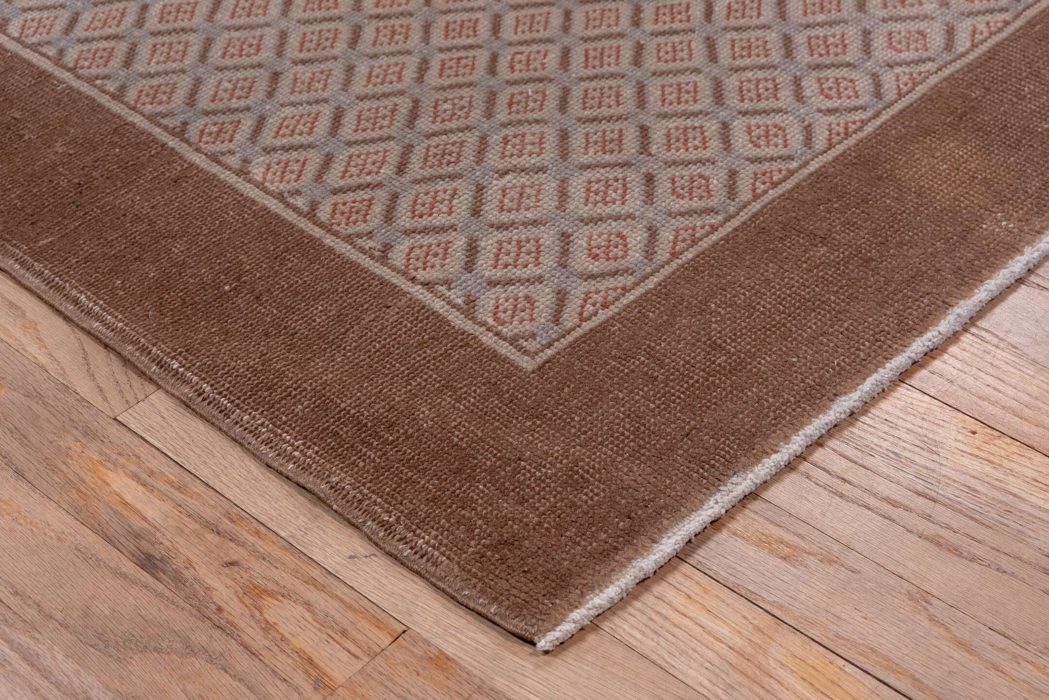 7' x 10' one-of-a-kind handmade vintage Oushak large size rug. Color palette: taupe, brown, rose, mauve, charcoal, beige