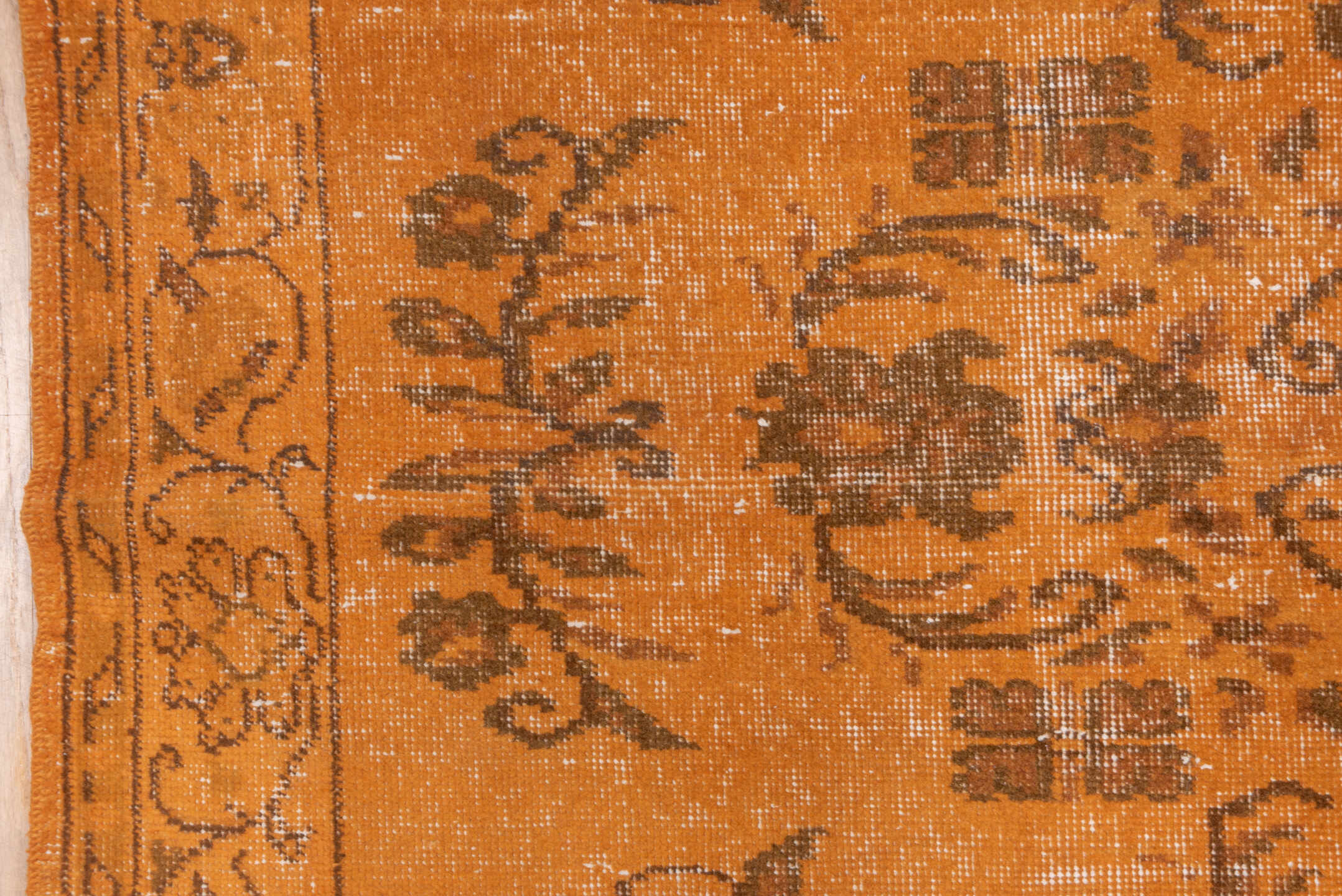 5' x 8' one-of-a-kind handmade vintage Overdyed medium size rug. Color palette: terra cotta, rust, sienna, camel, taupe