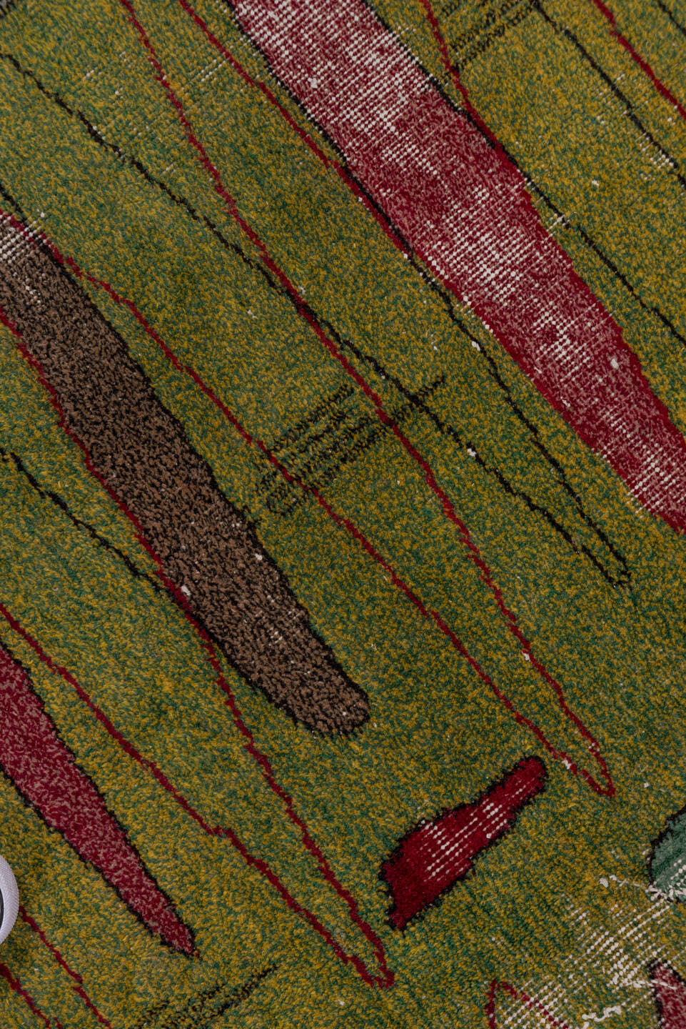 5' x 8' one-of-a-kind handmade vintage Art Deco medium size rug. Color palette: olive, rose, ivory, burgundy, taupe, teal