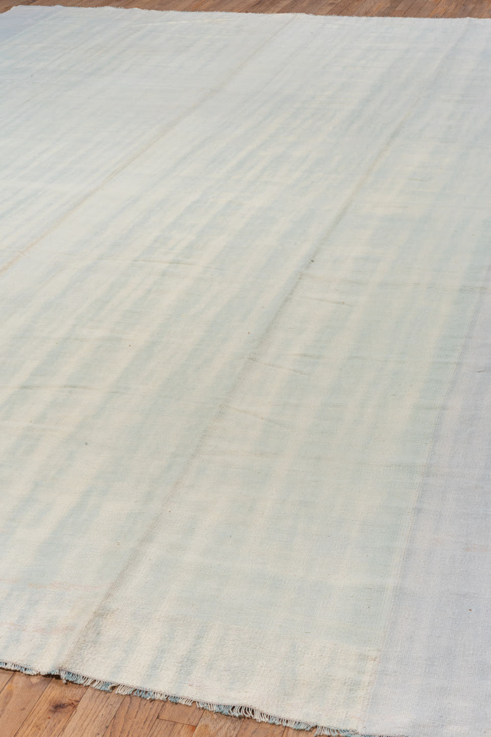 9' x 14' one-of-a-kind handmade antique Dhurrie large size rug. Color palette: ivory, pale blue, sky blue, light blue