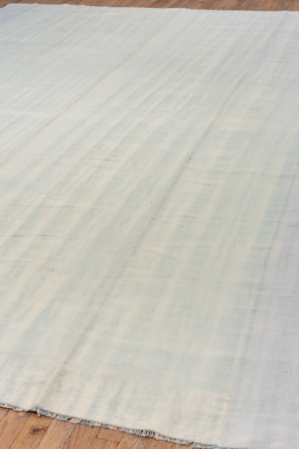 9' x 14' one-of-a-kind handmade antique Dhurrie large size rug. Color palette: ivory, pale blue, sky blue, light blue