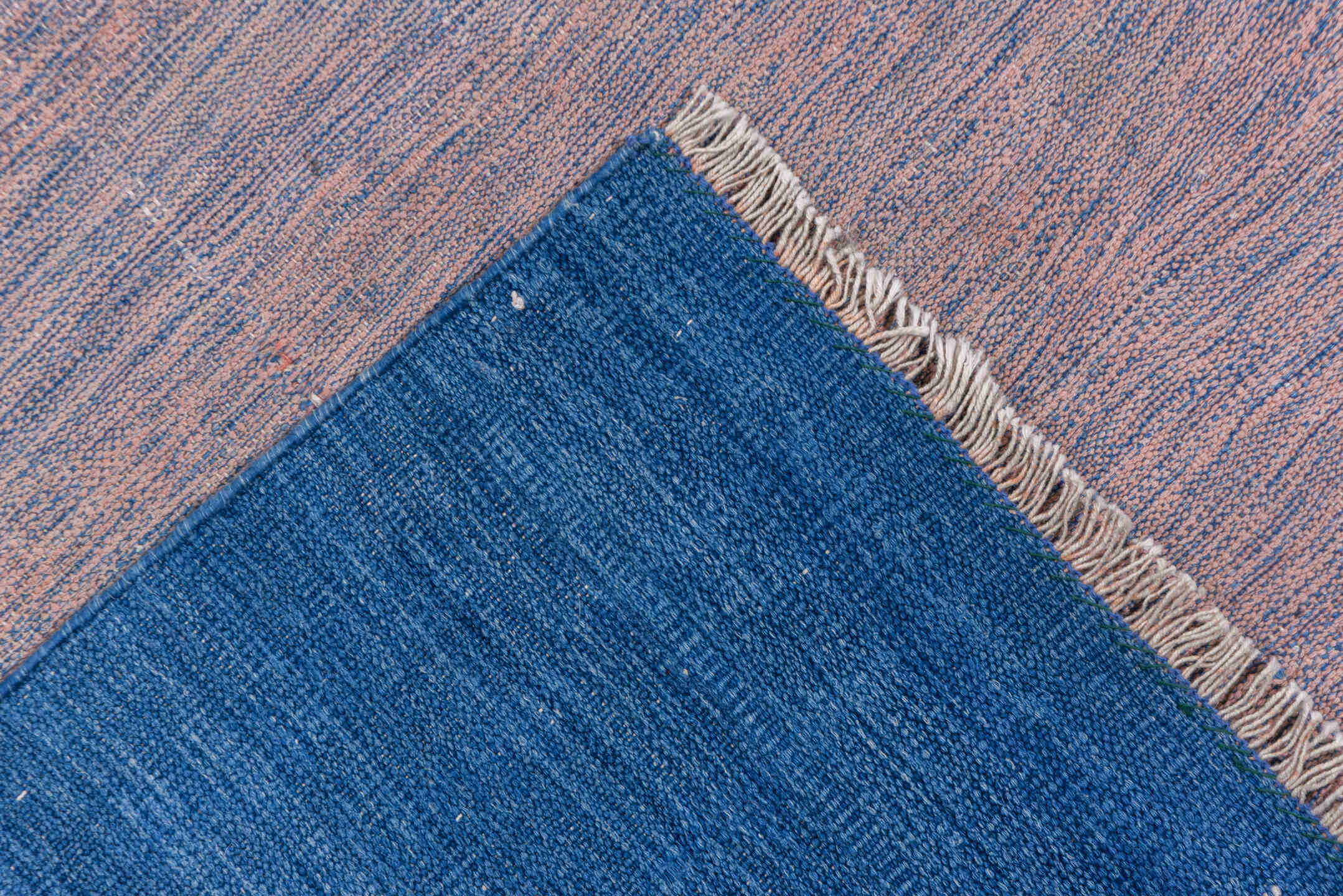 12' x 19' one-of-a-kind handmade vintage Dhurrie oversize rug. Color palette: blue, gray, light gray, off-white, pink