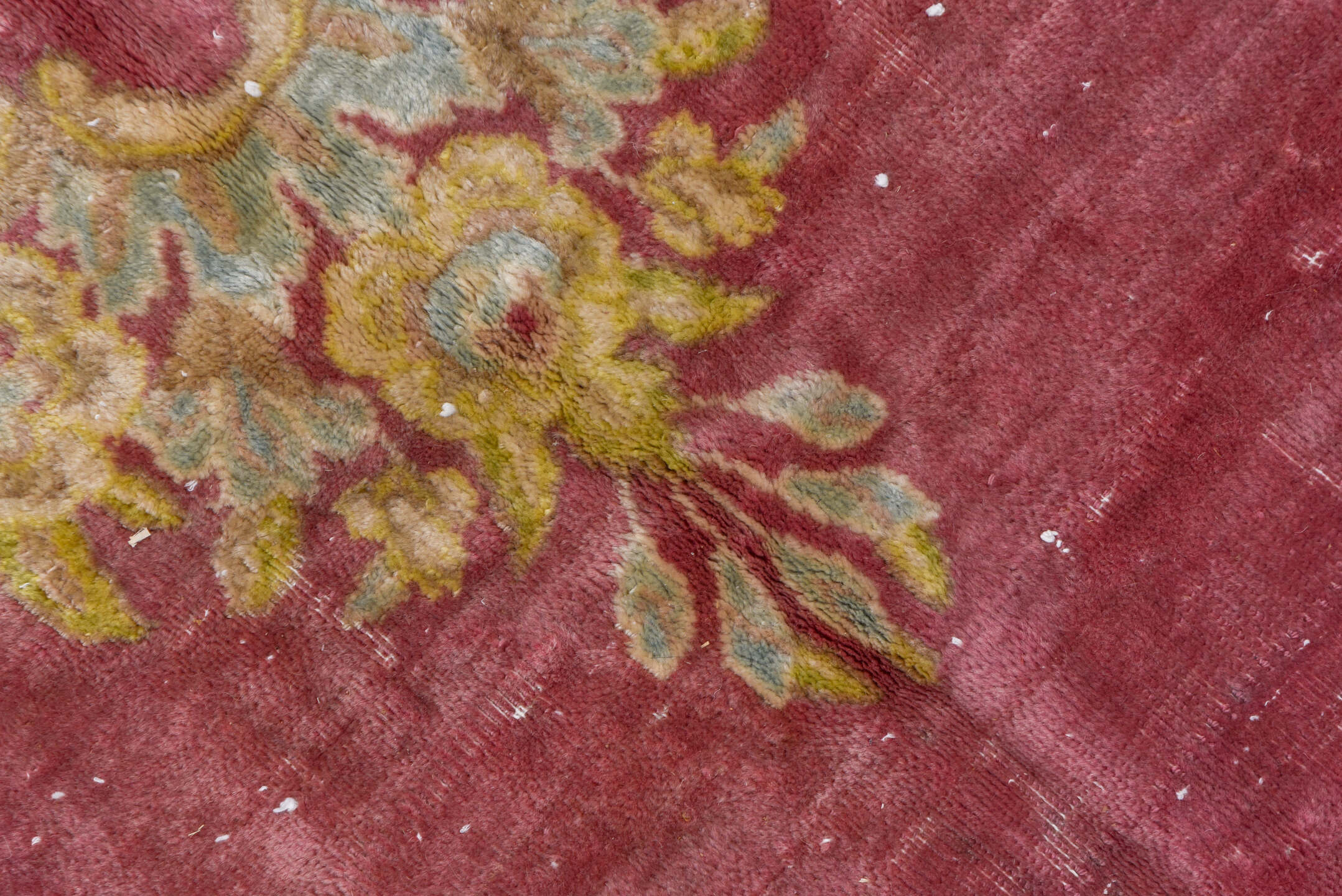 11' x 18' one-of-a-kind handmade vintage Kerman oversize rug. Color palette: rose, ivory, cream, gold, taupe, sage