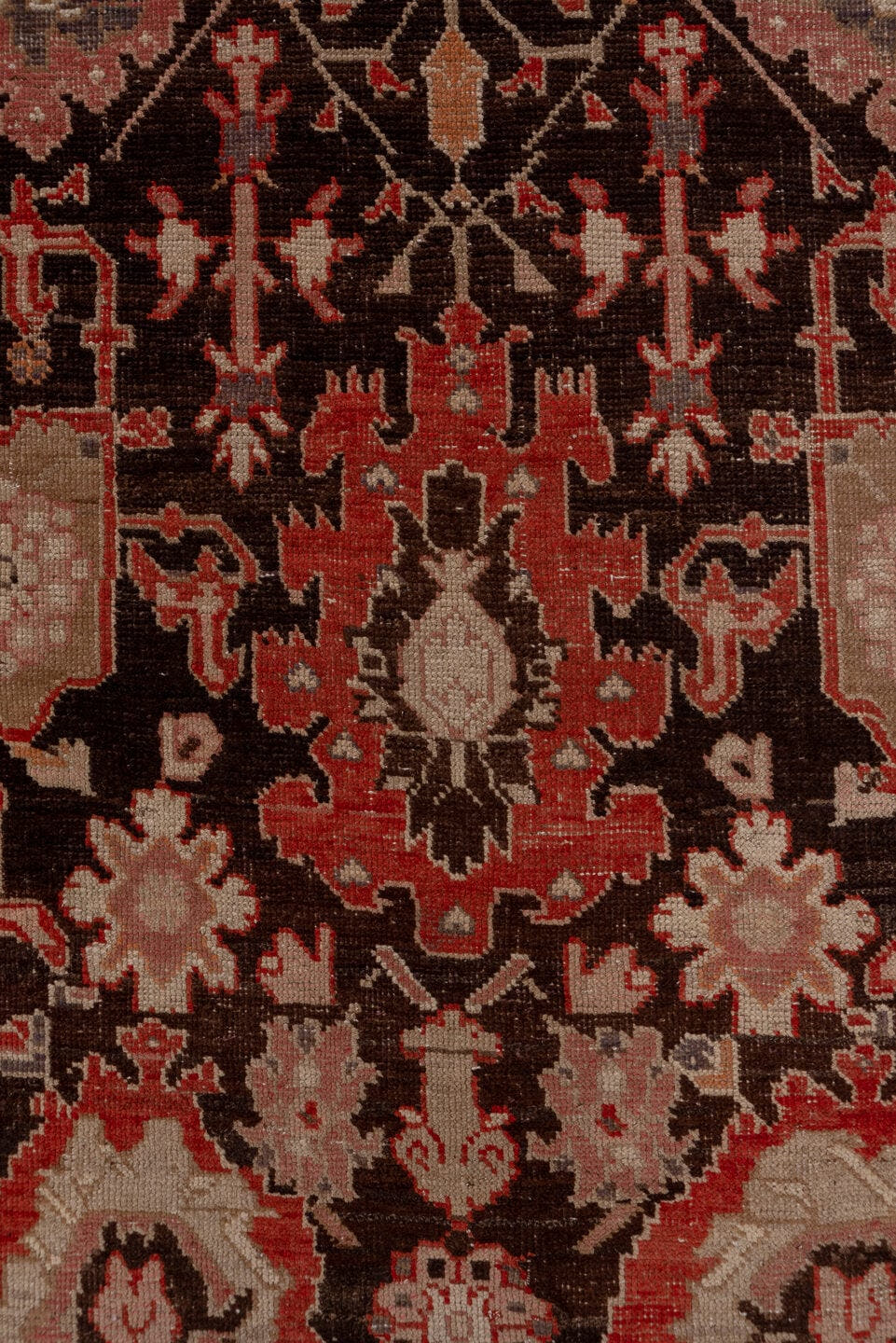 3' x 18' one-of-a-kind handmade antique Karabagh runner rug. Color palette: brown, rust, ivory, rose, terra cotta, charcoal