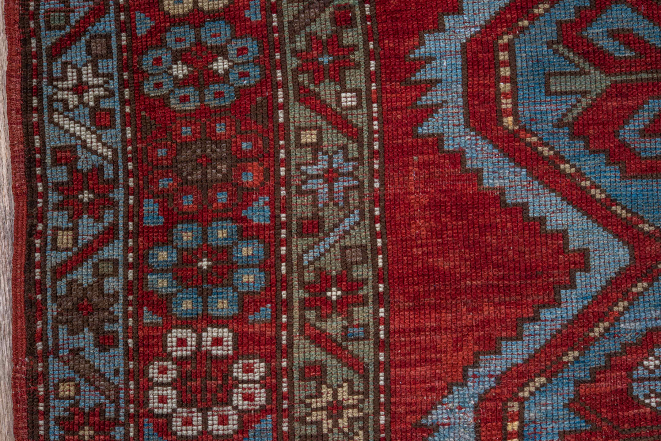 4' x 7' one-of-a-kind handmade antique Trans Caucasian rug. Color palette: red, powder_blue, ivory, taupe, rust, slate
