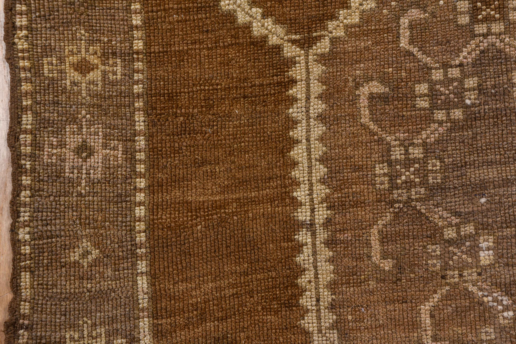 4' x 12' one-of-a-kind handmade vintage Kars runner rug. Color palette: brown, taupe, camel, ivory, beige, gray