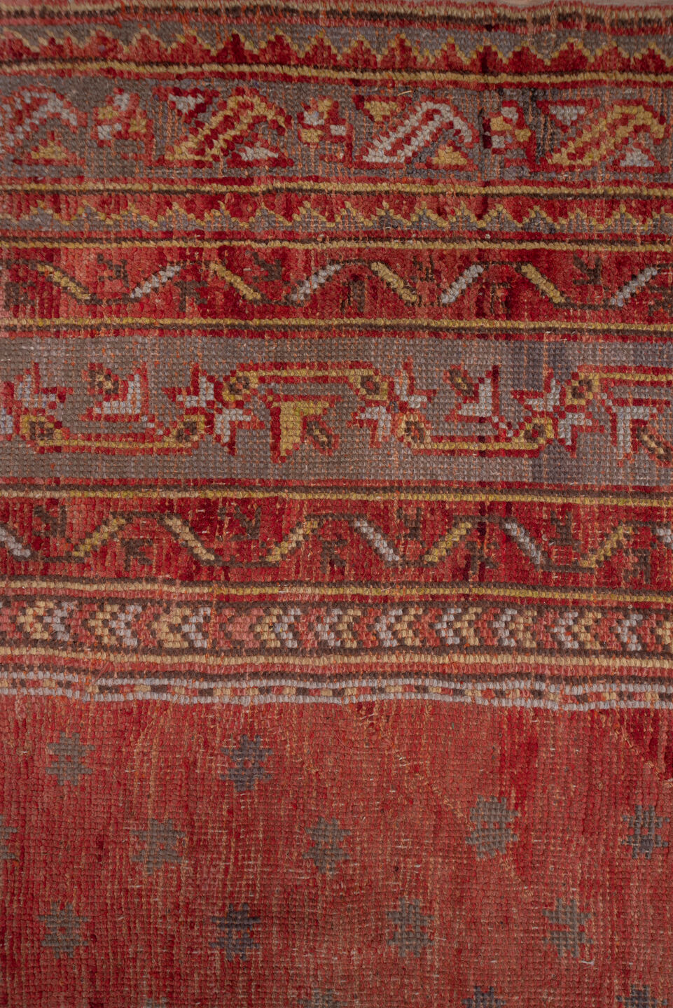 13' x 15' one-of-a-kind handmade vintage Oushak oversize rug. Color palette: terra cotta, rust, taupe, rose, burgundy, gold