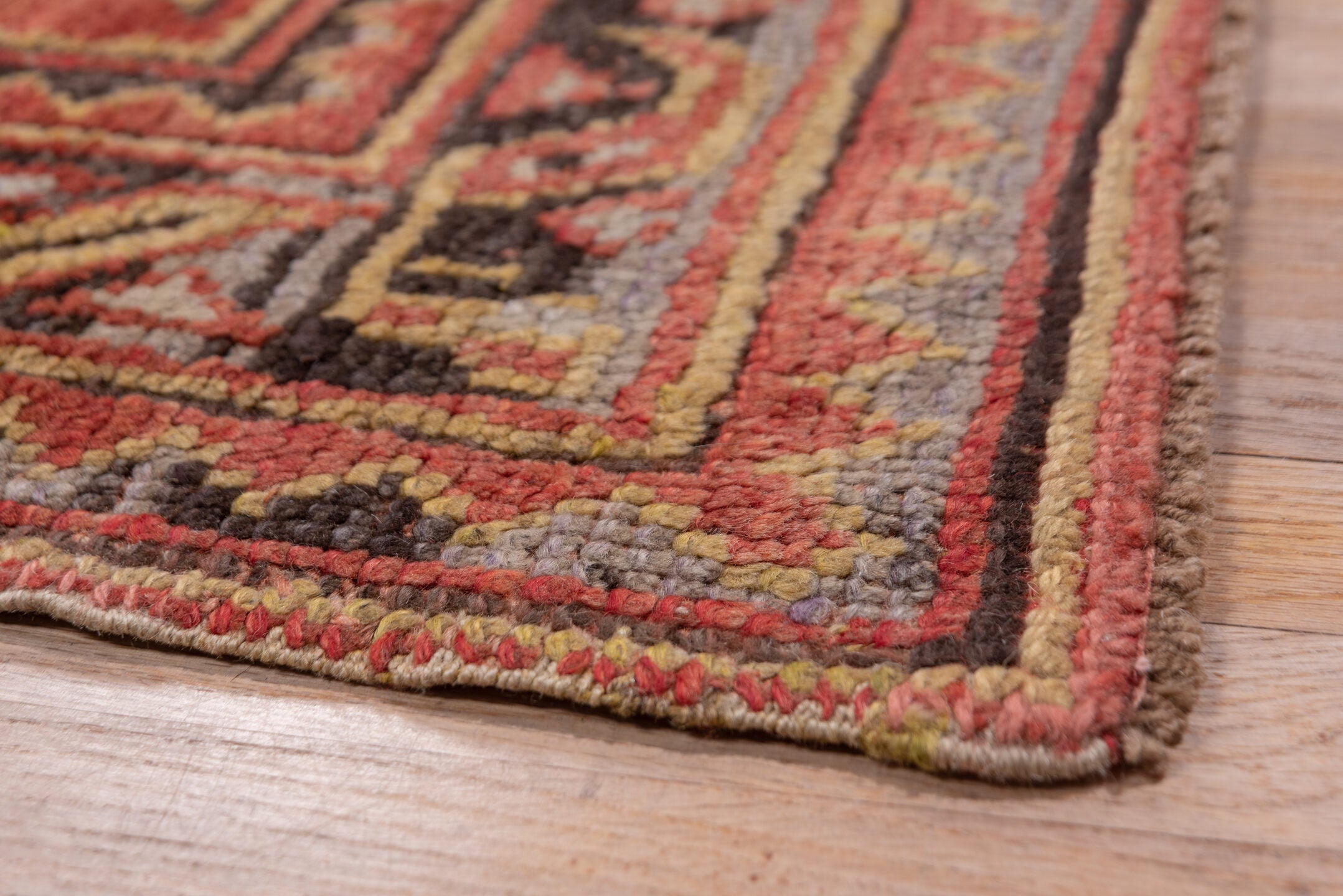 13' x 15' one-of-a-kind handmade vintage Oushak oversize rug. Color palette: brown, pink, red, redwood
