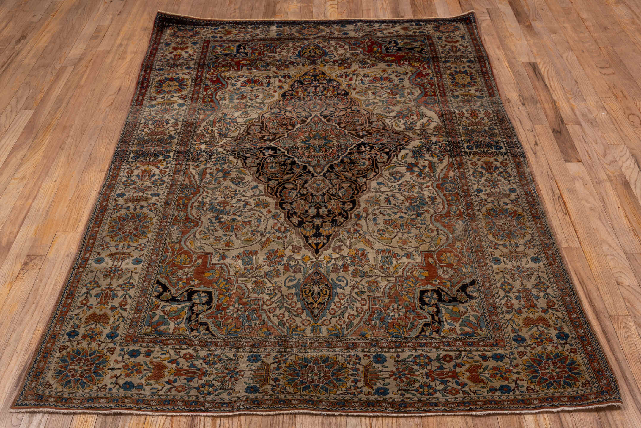 4' x 7' one-of-a-kind handmade vintage Mohtasham Kashan rug. Color palette: black, brown, charcoal, gray, pink