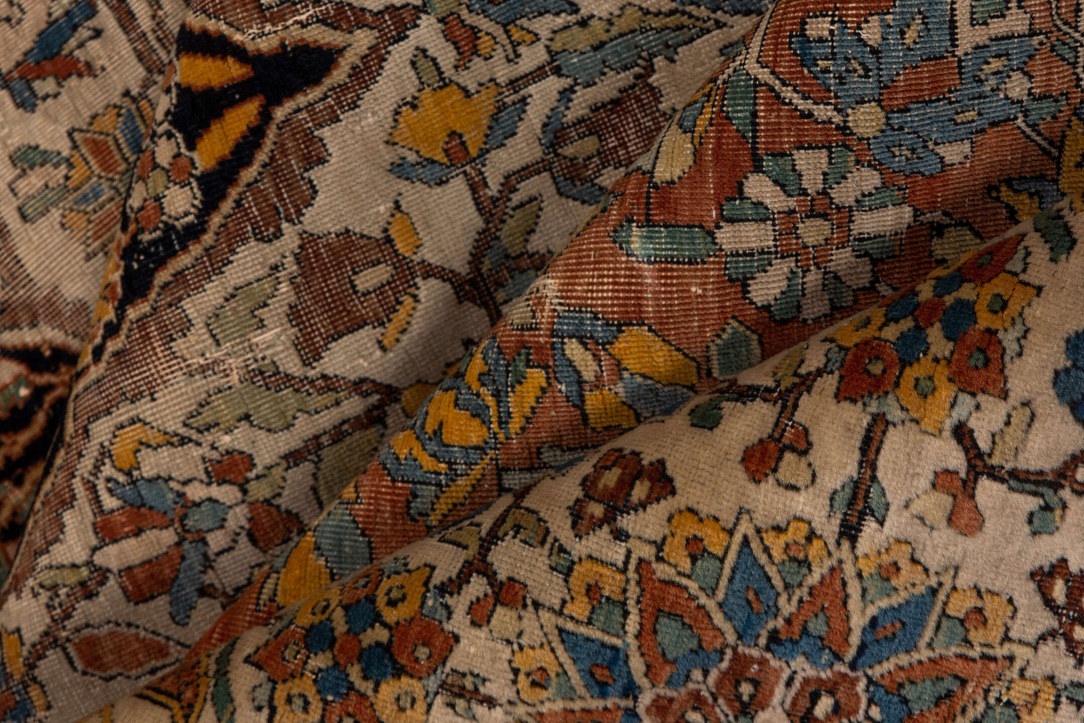 4' x 7' one-of-a-kind handmade vintage Mohtasham Kashan rug. Color palette: black, brown, charcoal, gray, pink