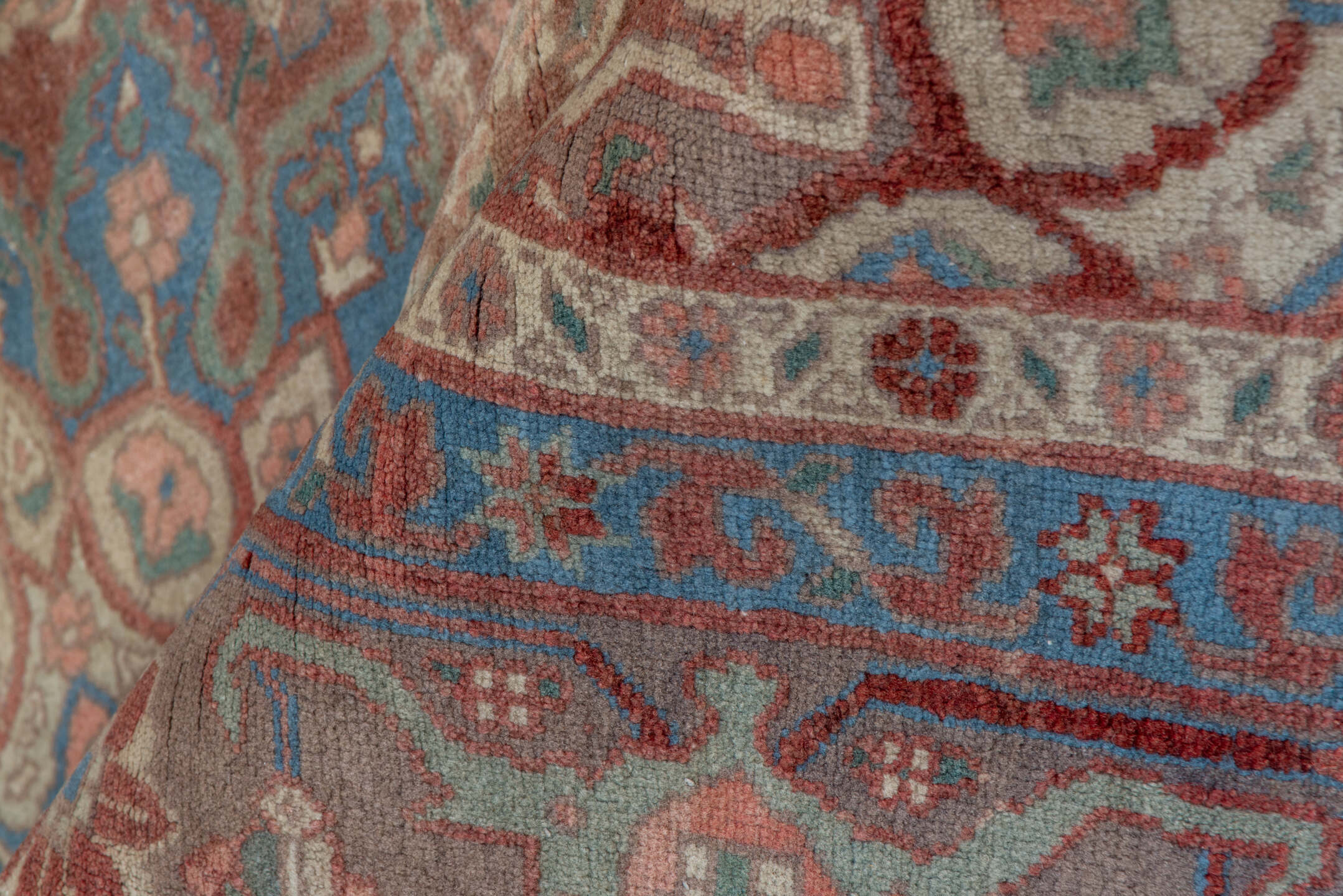 6' x 9' one-of-a-kind handmade vintage Bidjar medium size rug. Color palette: rust, taupe, slate blue, camel, ivory, brown
