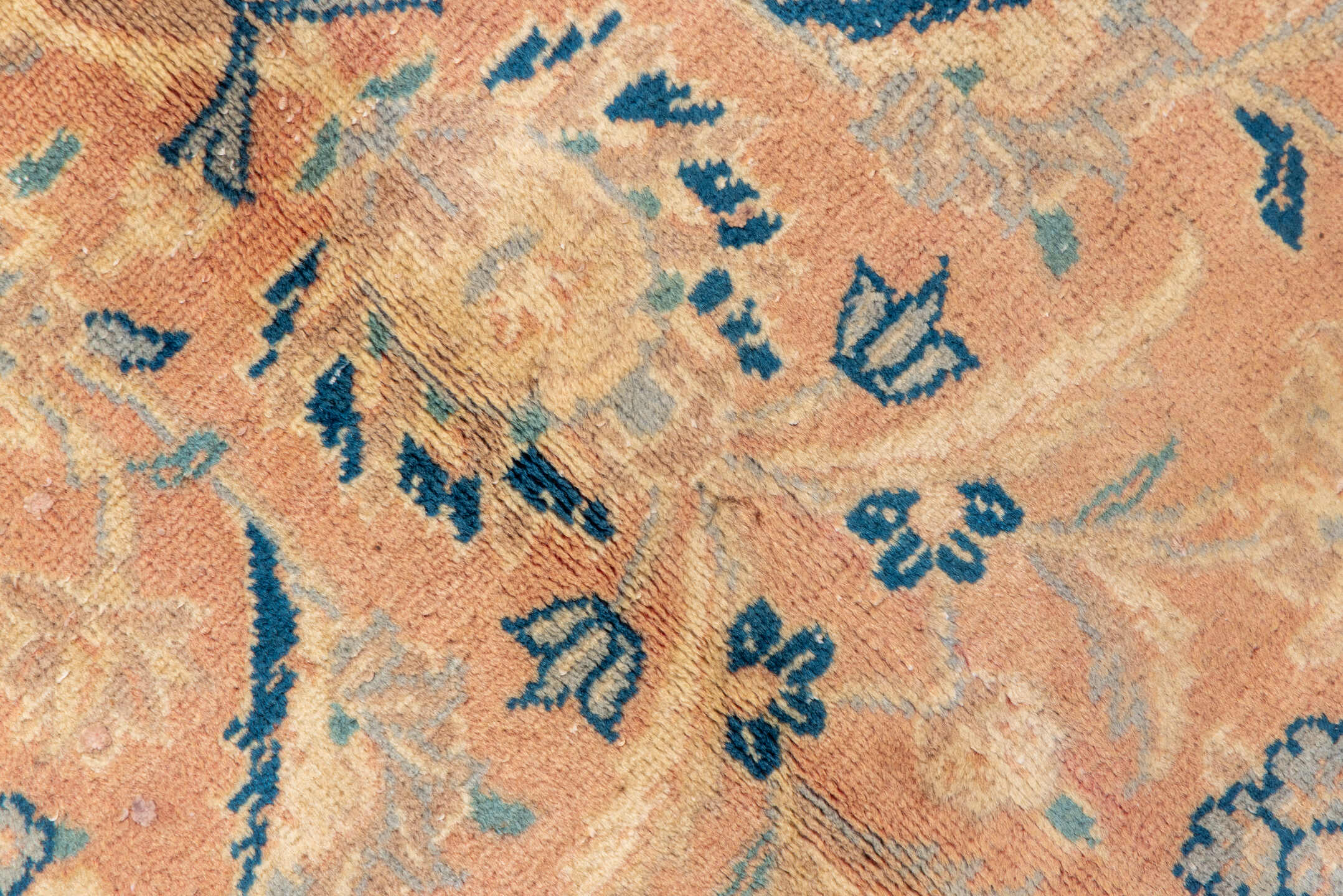 8' x 12' one-of-a-kind handmade vintage Kashan large size rug. Color palette: blush, peach, ivory, camel, powder_blue, taupe