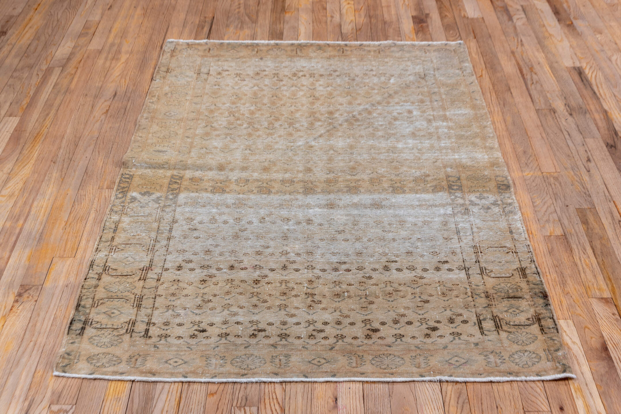 3' x 5' one-of-a-kind handmade vintage Sivas small size rug. Color palette: ivory, taupe, beige, sand, camel, light brown