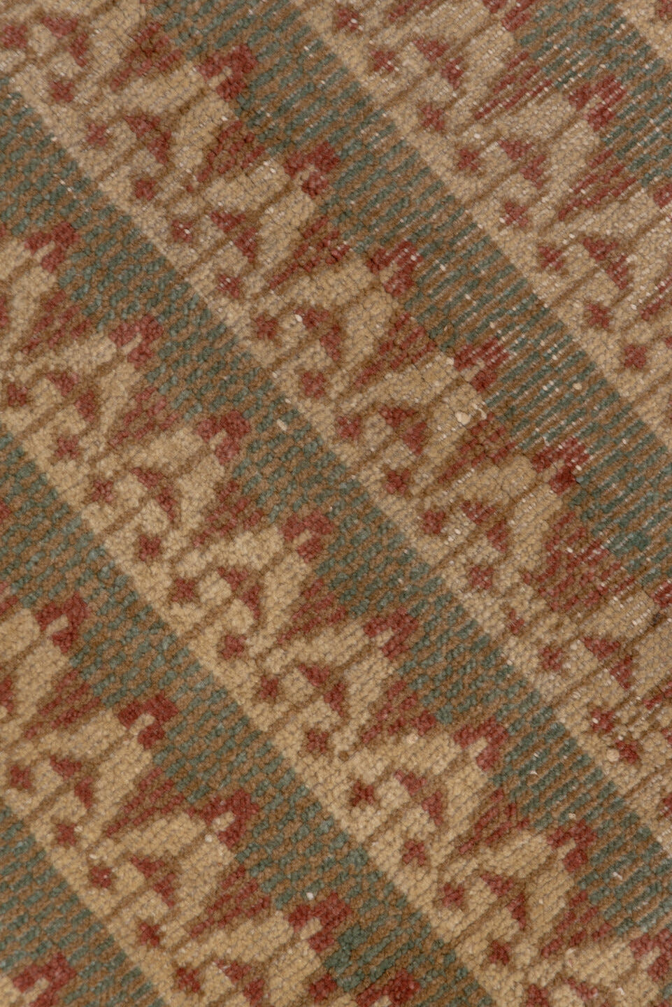 5' x 7' one-of-a-kind handmade vintage Oushak rug. Color palette: ivory, taupe, rust, teal, camel, sage, brown, beige, gray