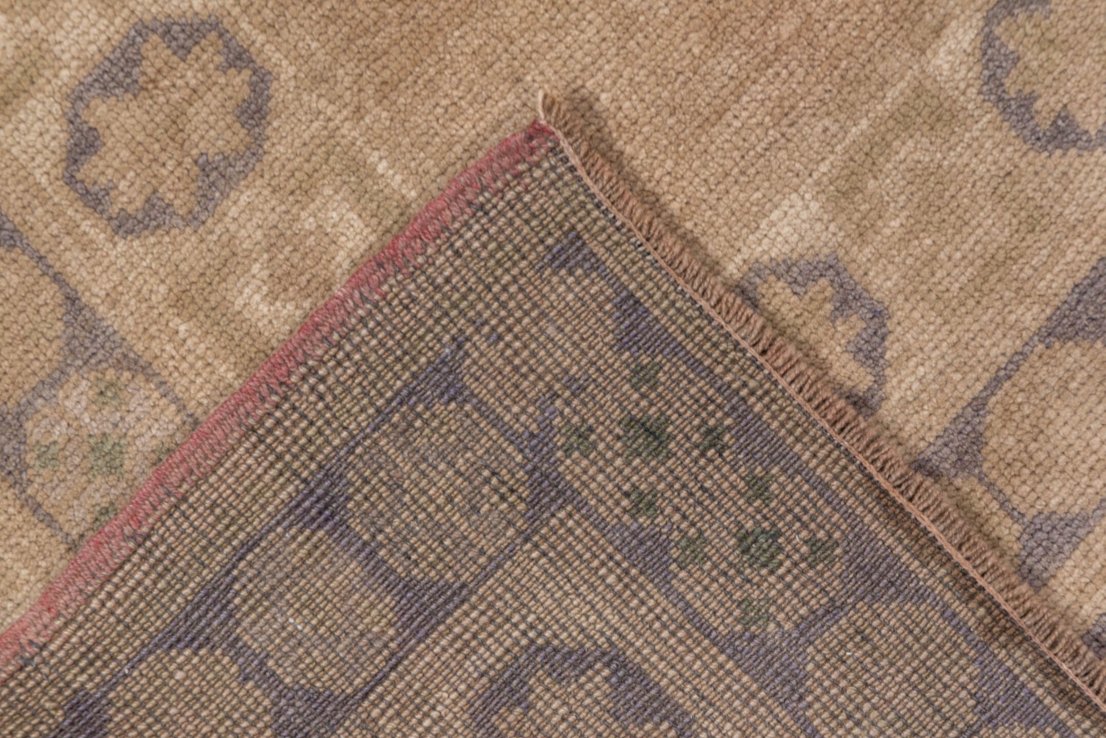 5' x 9' one-of-a-kind handmade vintage Oushak medium size rug. Color palette: beige, taupe, ivory, slate, camel, dusty blue