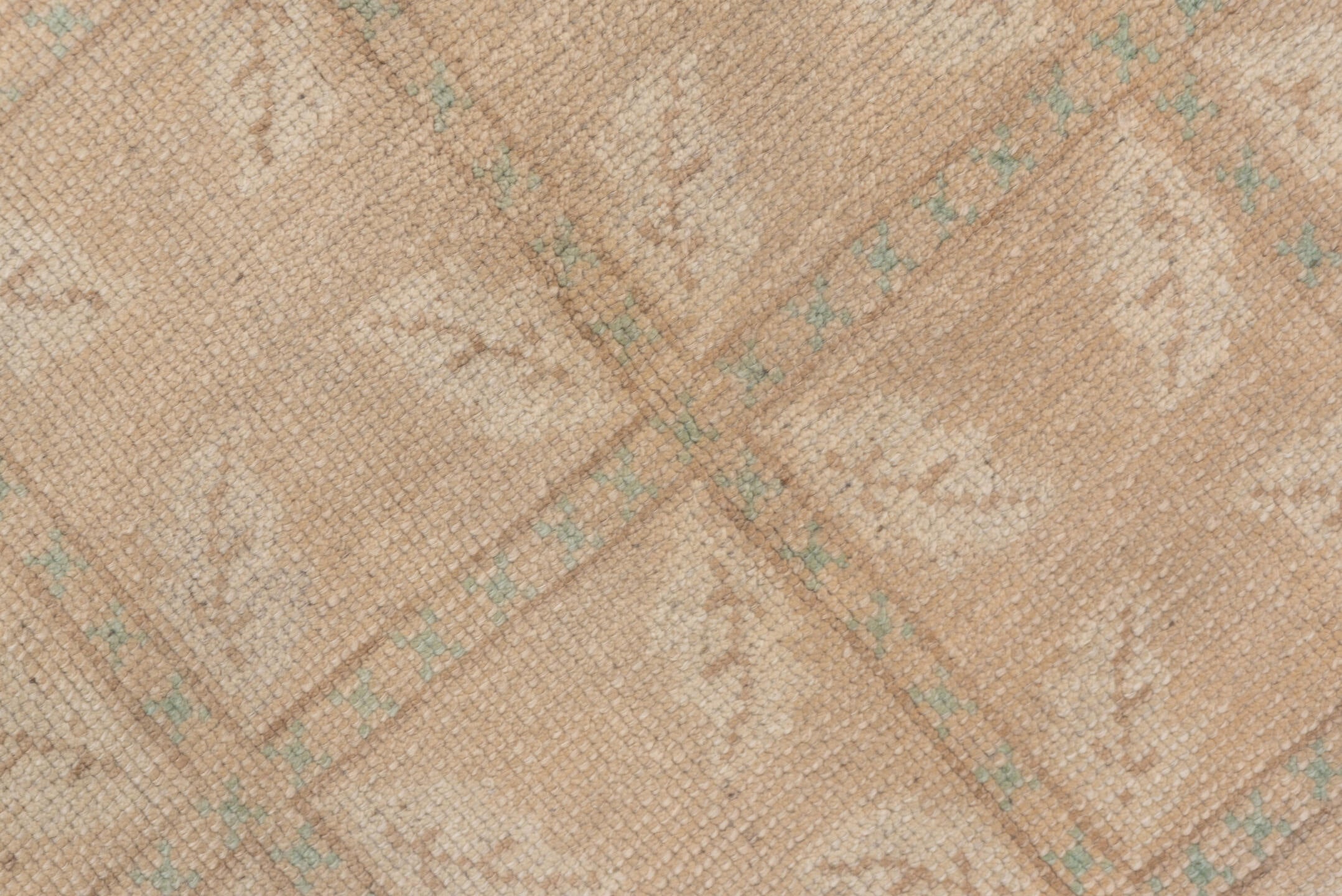 4' x 7' one-of-a-kind handmade vintage Oushak rug. Color palette: beige, taupe, ivory, pale aqua, sand, gray, teal