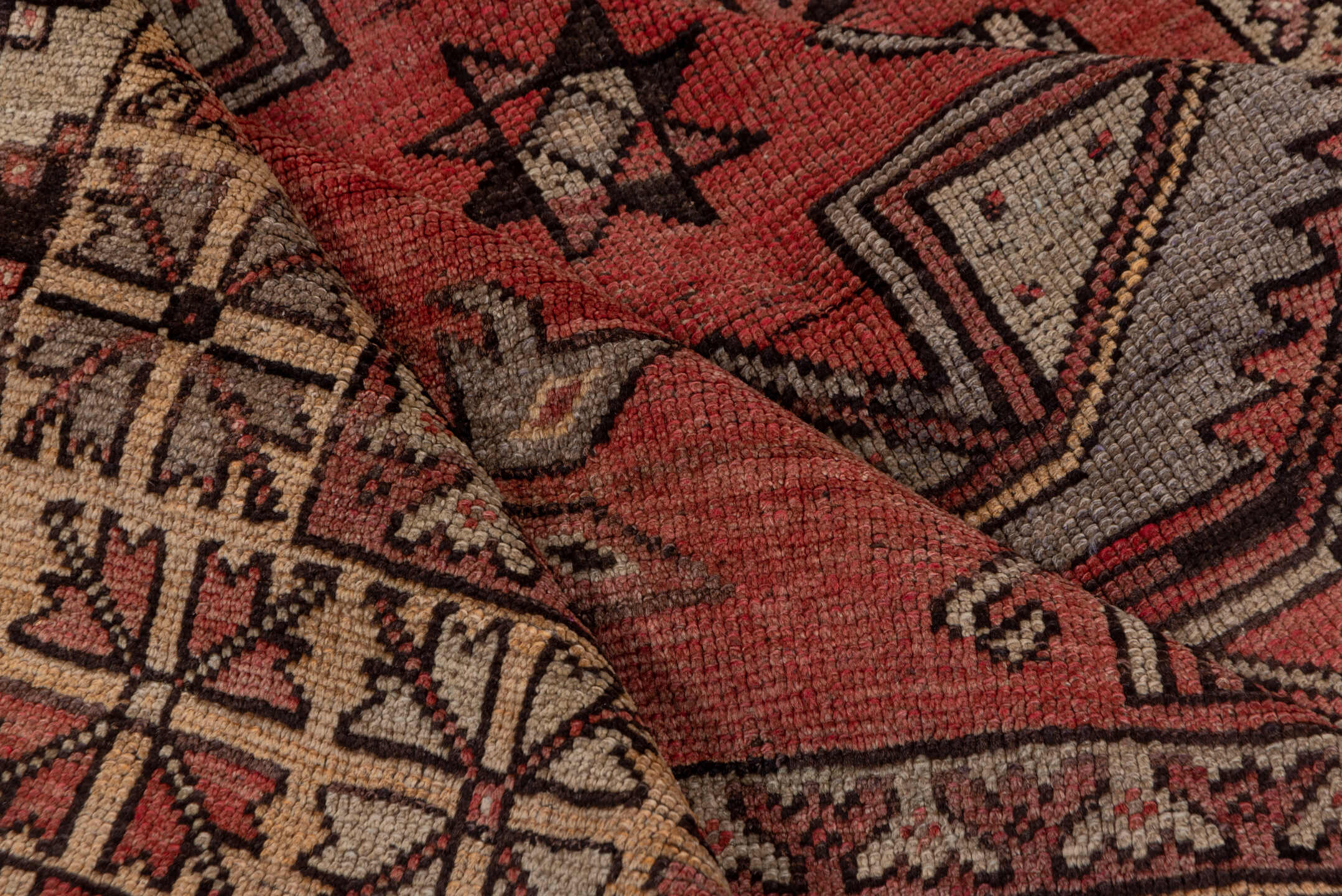 4' x 10' one-of-a-kind handmade vintage Oushak runner rug. Color palette: terra cotta, ivory, charcoal, rose, taupe