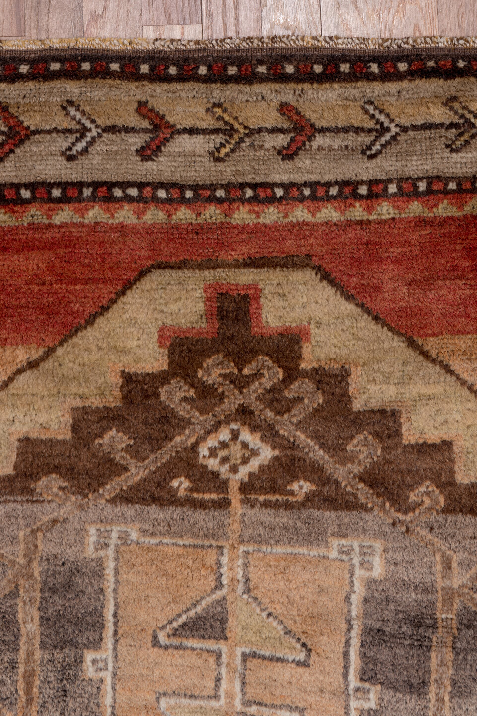 3' x 10' one-of-a-kind handmade vintage Oushak runner rug. Color palette: brown, pink