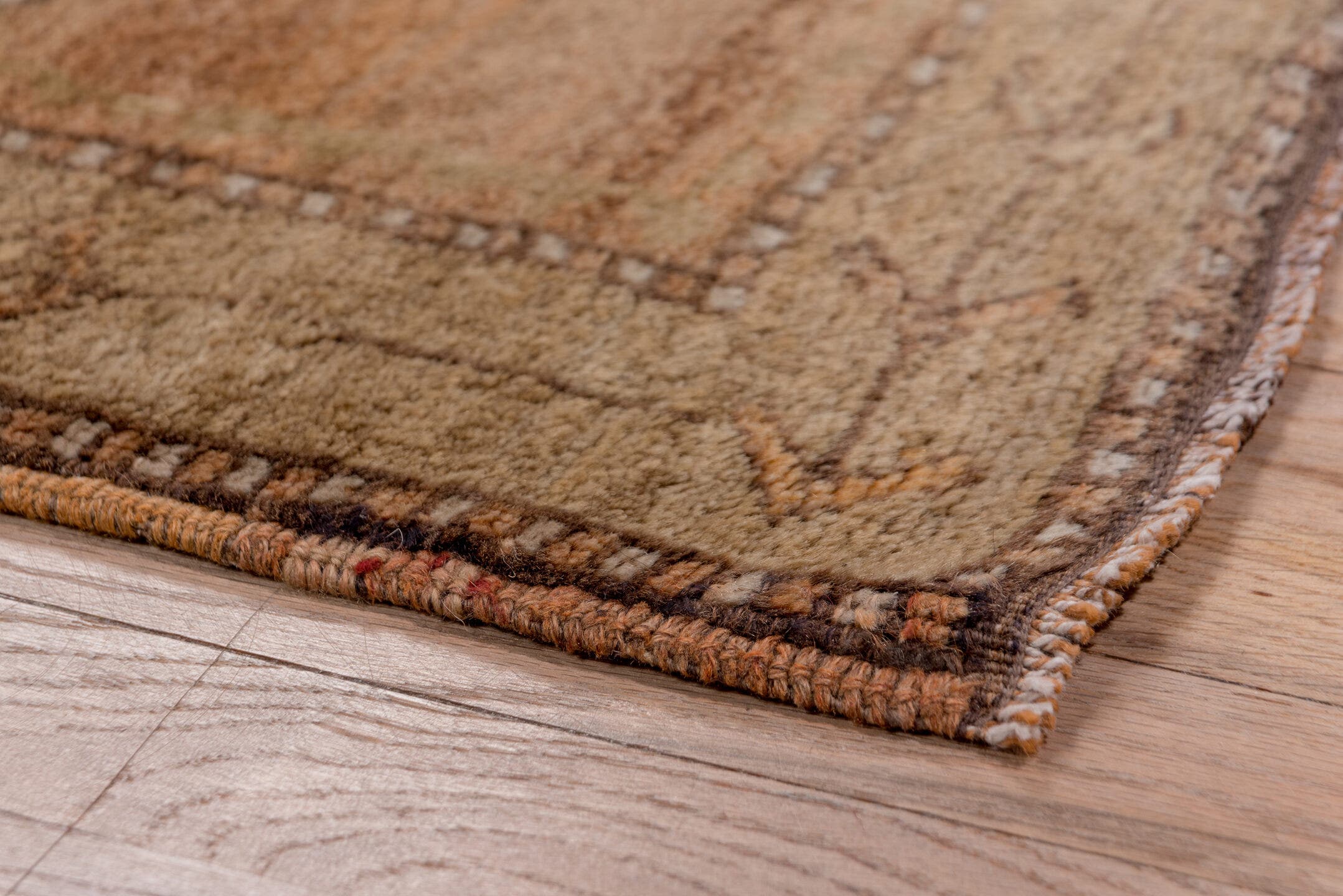 3' x 10' one-of-a-kind handmade vintage Oushak runner rug. Color palette: camel, taupe, brown, rust, ivory, tan, charcoal