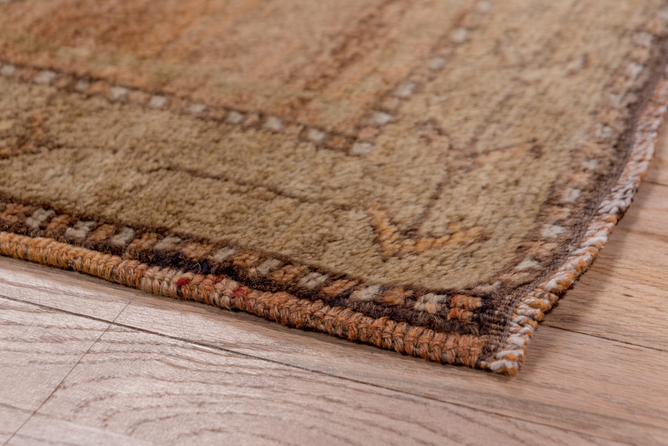 3' x 10' one-of-a-kind handmade vintage Oushak runner rug. Color palette: camel, taupe, brown, rust, ivory, tan, charcoal