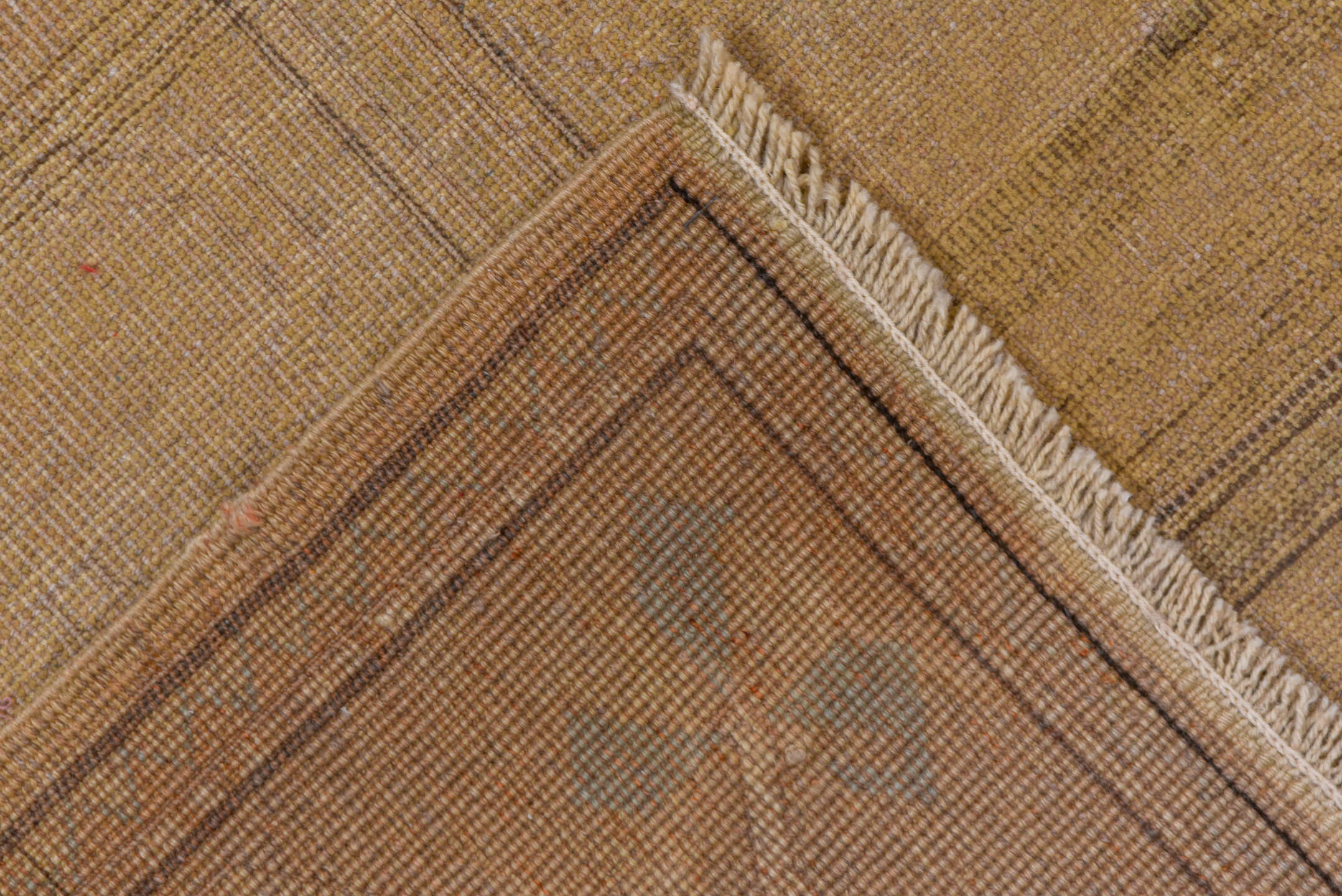 6' x 7' one-of-a-kind handmade vintage Oushak rug. Color palette: taupe, beige, camel, ivory, brown, gray