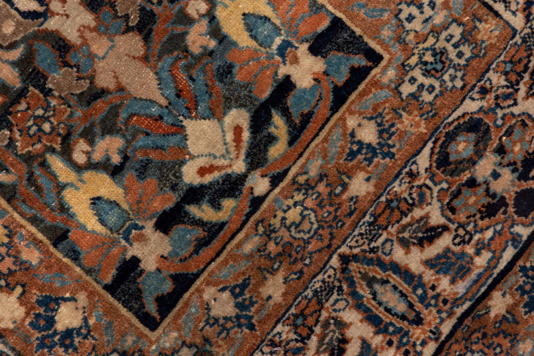 2' x 3' one-of-a-kind handmade vintage Tabriz small size rug. Color palette: camel, ivory, navy, brown, rust, sky_blue