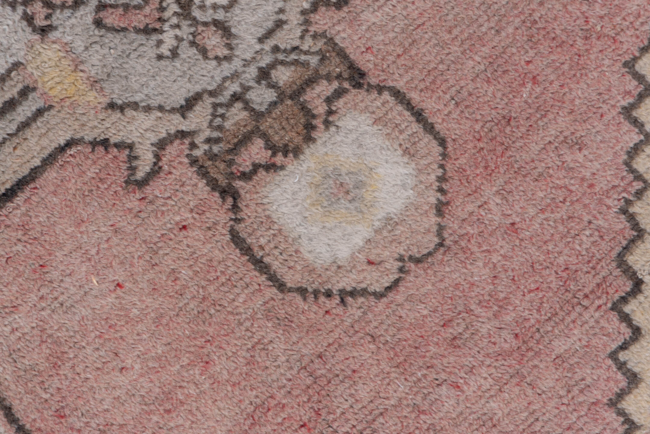 2' x 9' one-of-a-kind handmade vintage Oushak runner rug. Color palette: rose, ivory, charcoal, taupe, dusty blue, camel