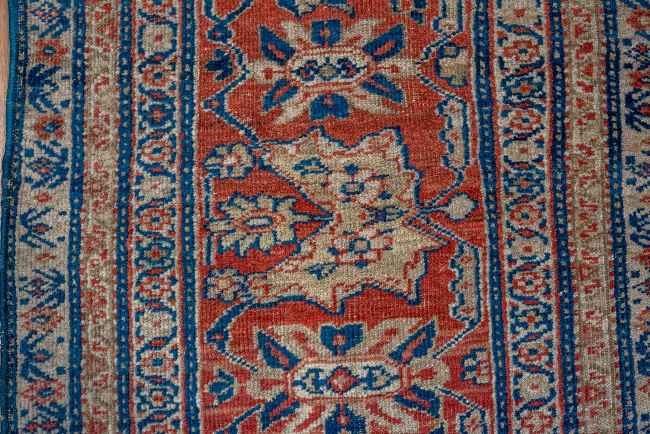 10' x 12' one-of-a-kind handmade antique Sultanabad large size rug. Color palette: navy, rust, ivory, camel, indigo
