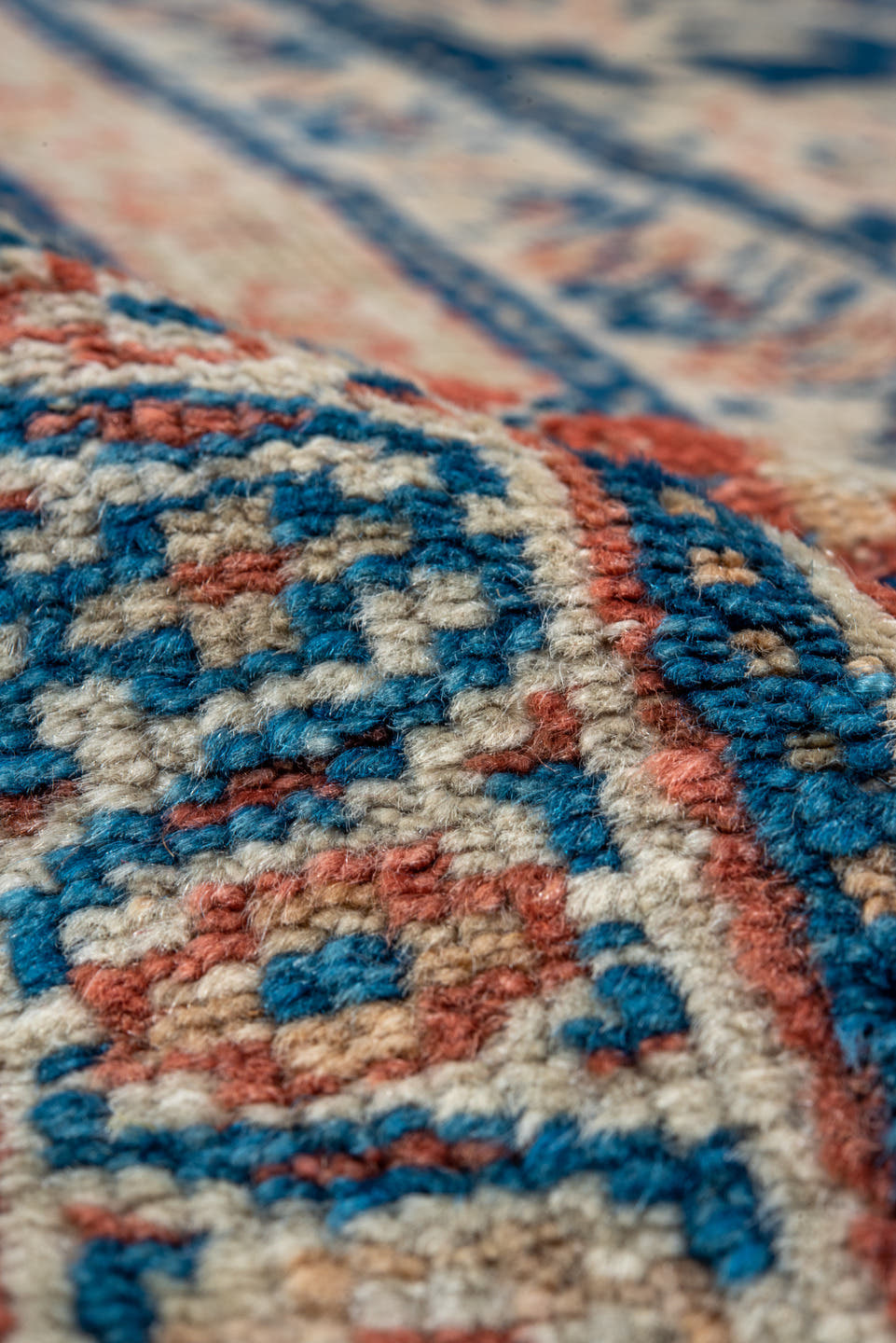 10' x 12' one-of-a-kind handmade antique Sultanabad large size rug. Color palette: navy, rust, ivory, camel, indigo