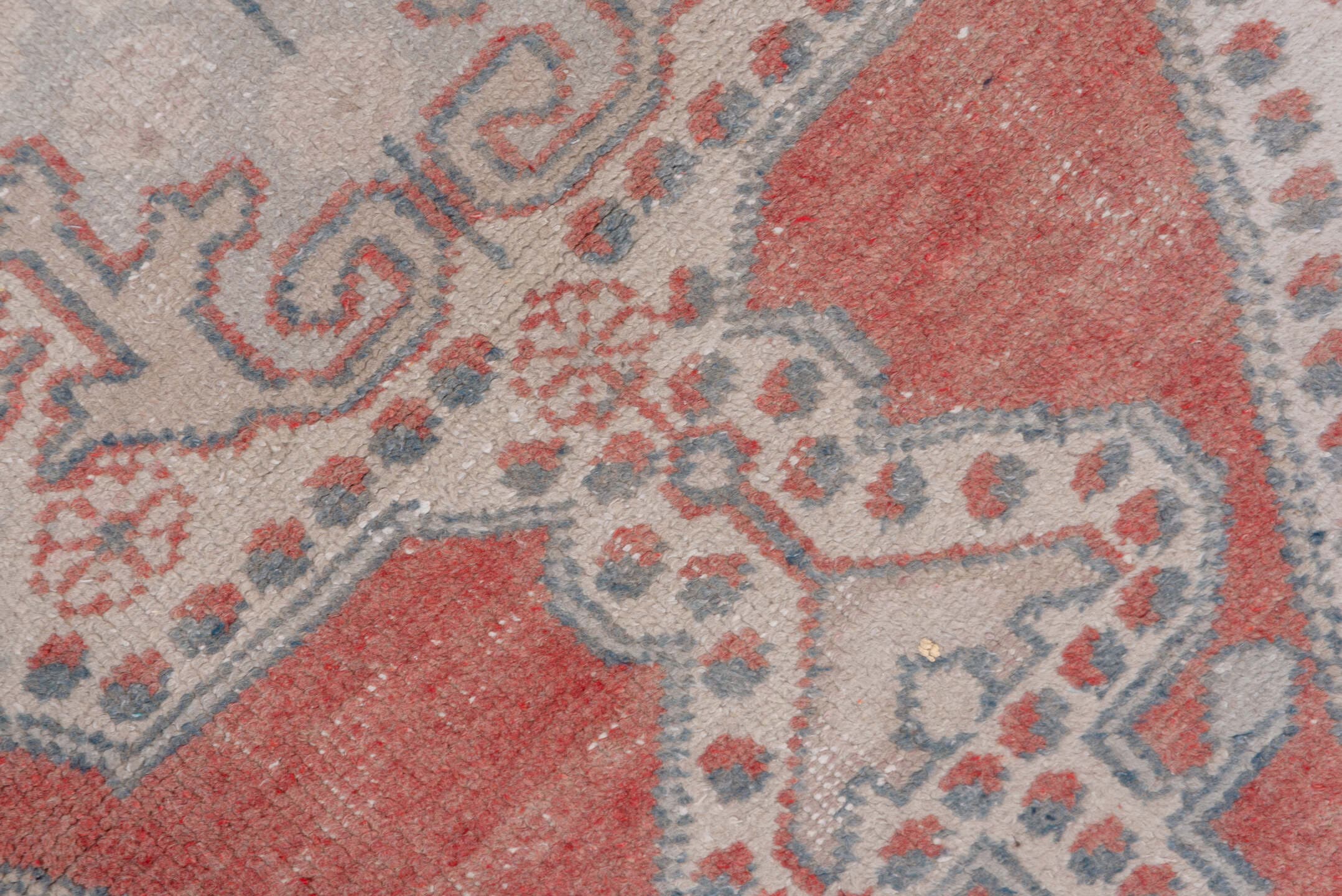 4' x 7' one-of-a-kind handmade vintage Oushak rug. Color palette: ivory, coral, blue_gray, taupe, sage, terracotta, gray