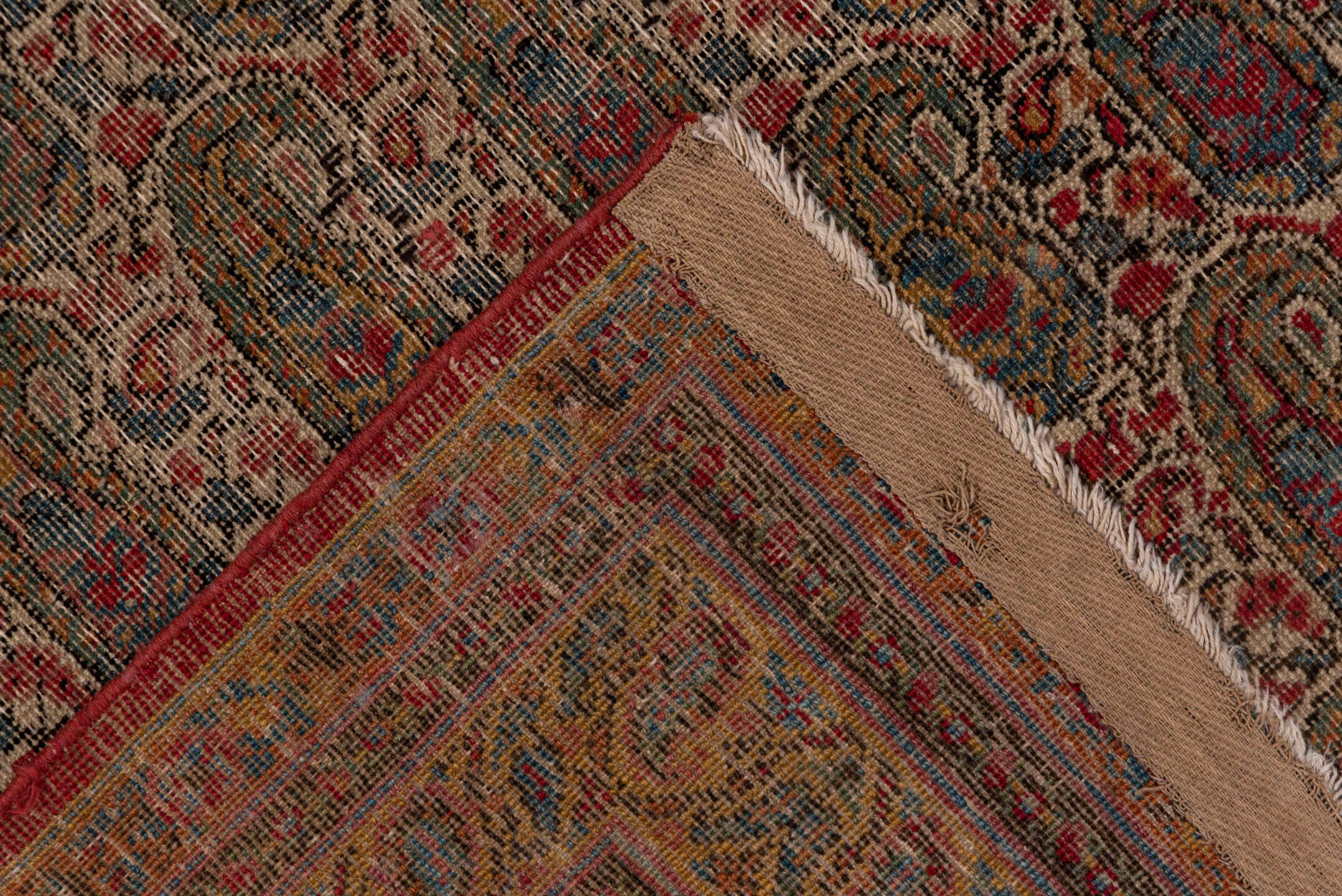 3' x 5' one-of-a-kind handmade vintage Lavar small size rug. Color palette: brown, gray, pink, red