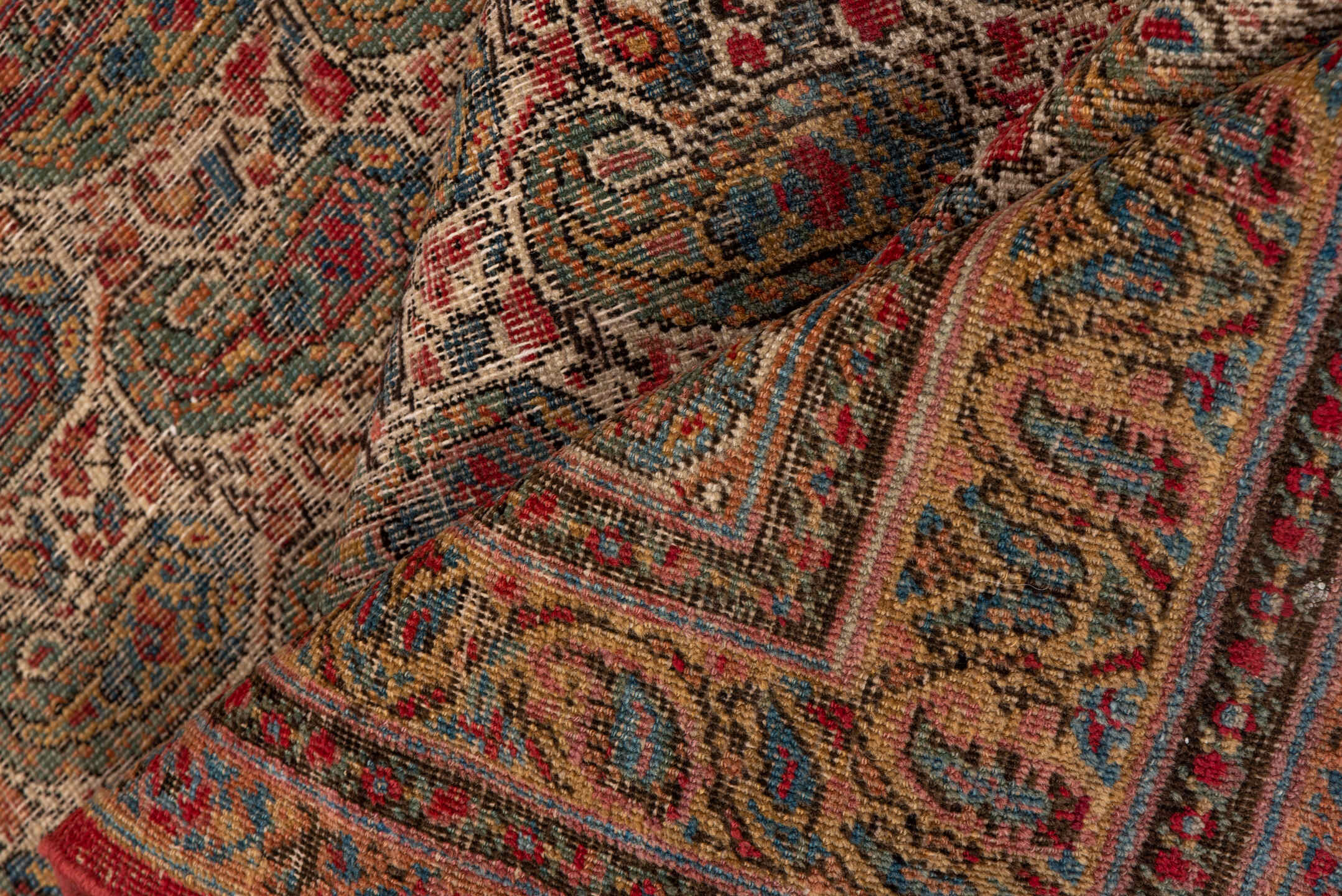 3' x 5' one-of-a-kind handmade vintage Lavar small size rug. Color palette: brown, gray, pink, red