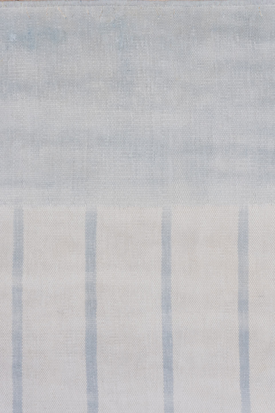 9' x 17' one-of-a-kind handmade antique Dhurrie rug. Color palette: pale blue, ivory, sky blue, light blue