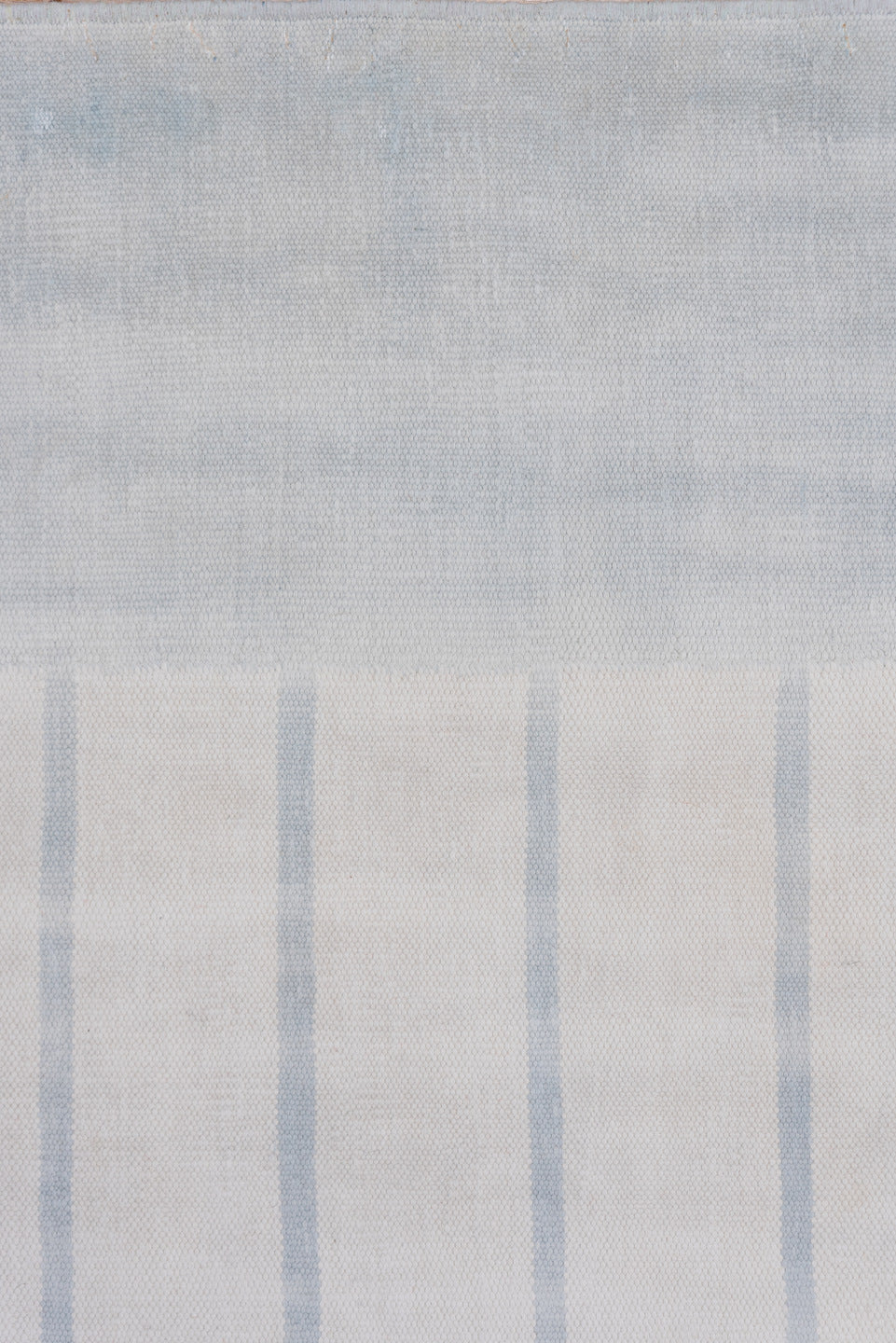 9' x 17' one-of-a-kind handmade antique Dhurrie rug. Color palette: pale blue, ivory, sky blue, light blue
